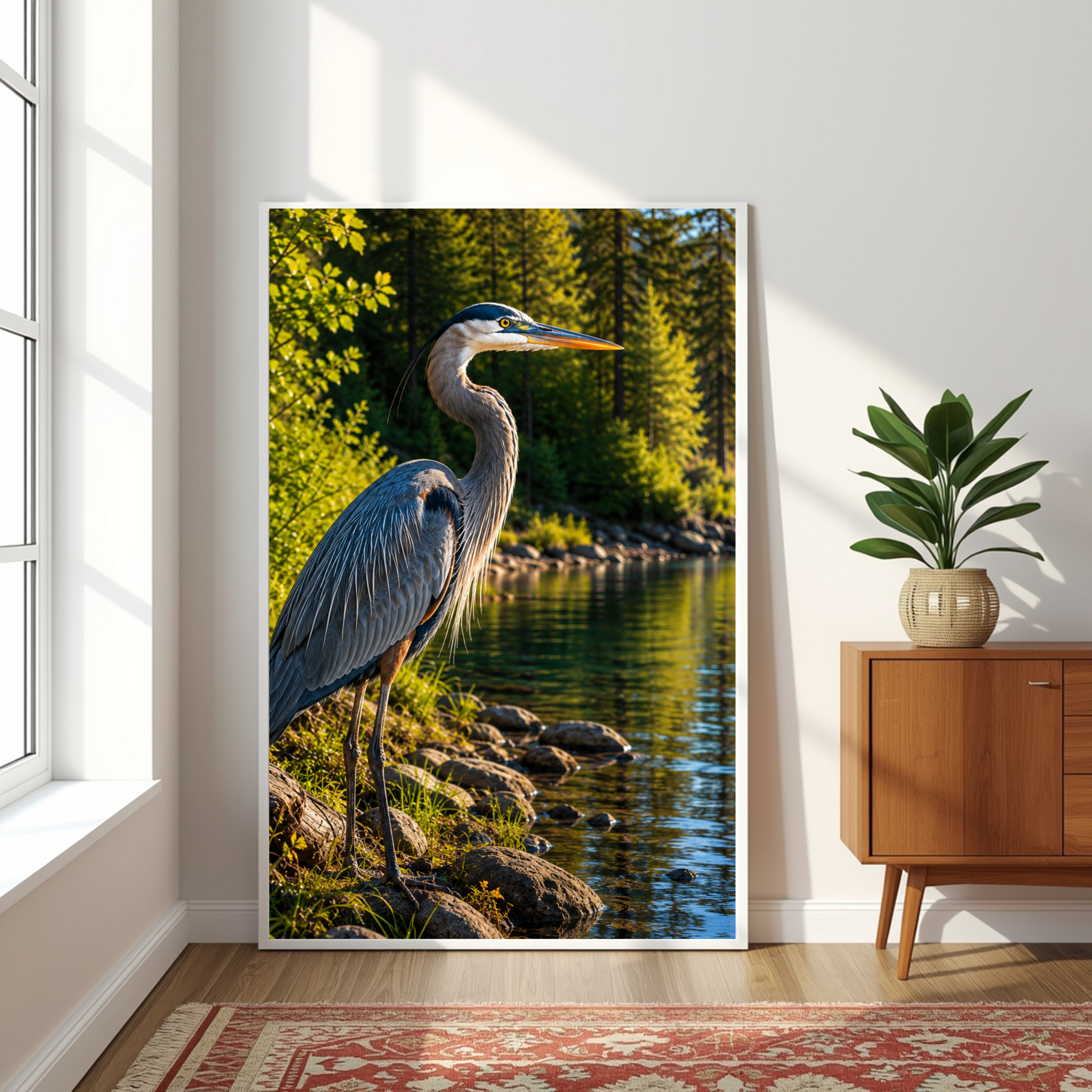 Great Blue Heron by the Lake – Wildlife Wall Art Instant Download
