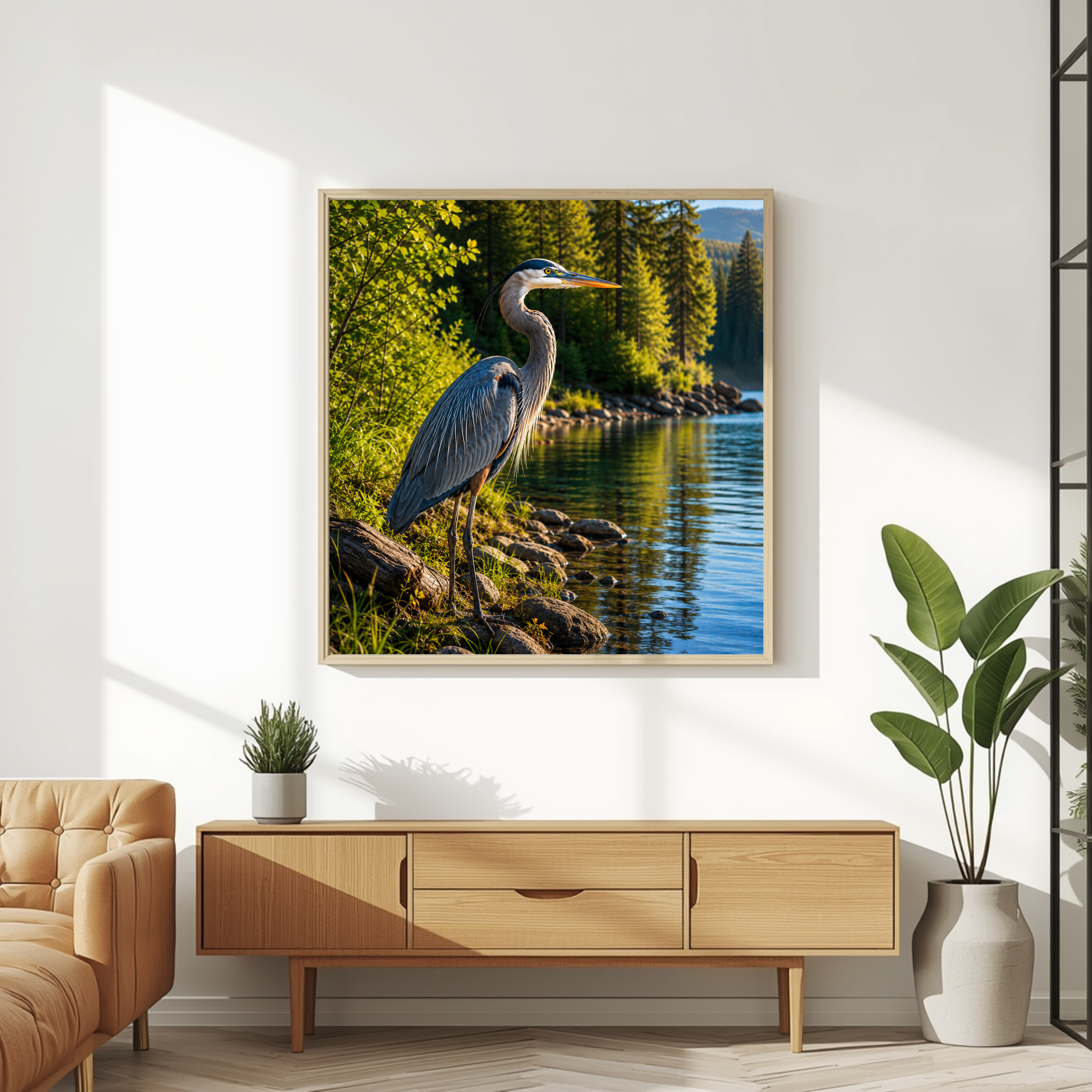 Great Blue Heron by the Lake – Wildlife Wall Art Instant Download