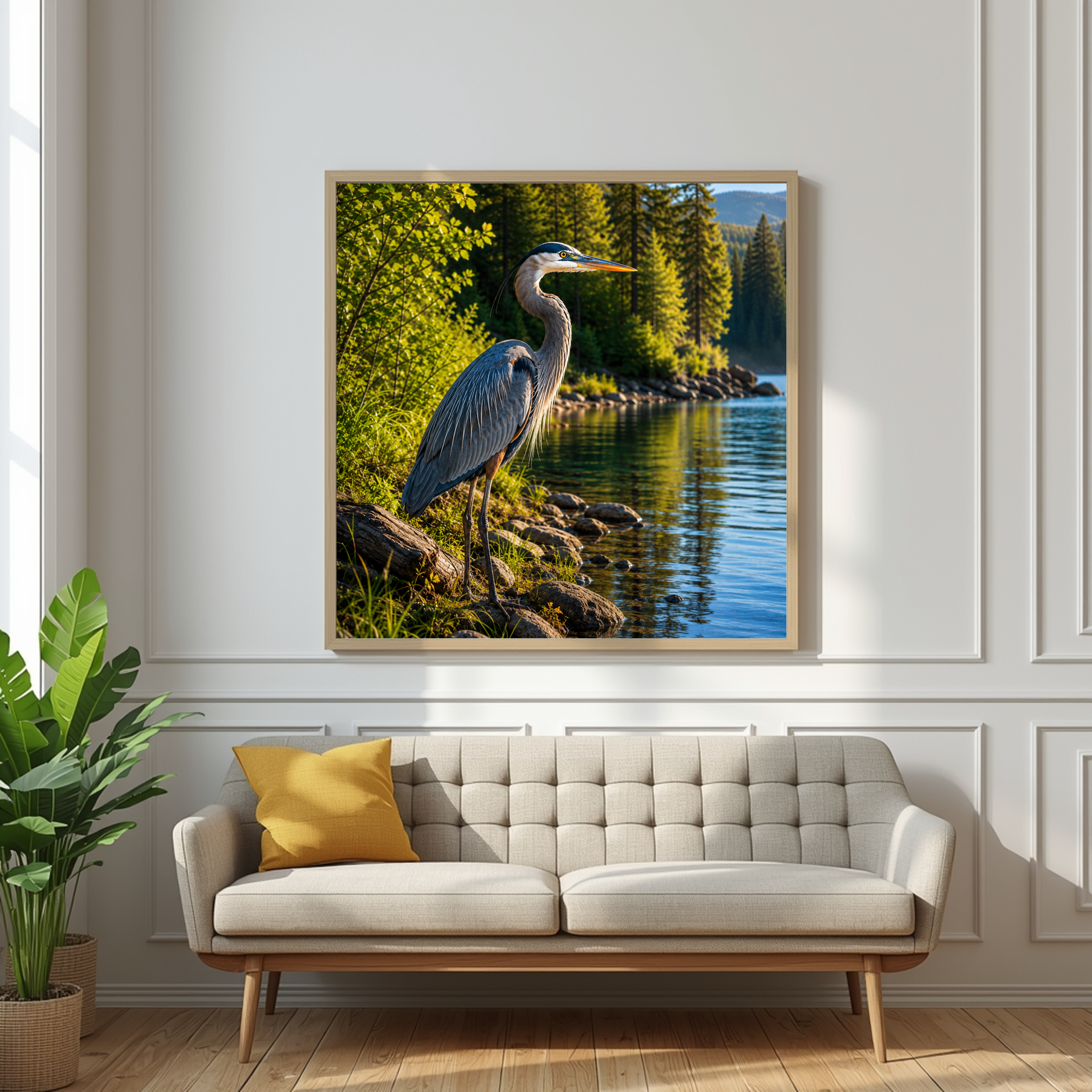 Great Blue Heron by the Lake – Wildlife Wall Art Instant Download