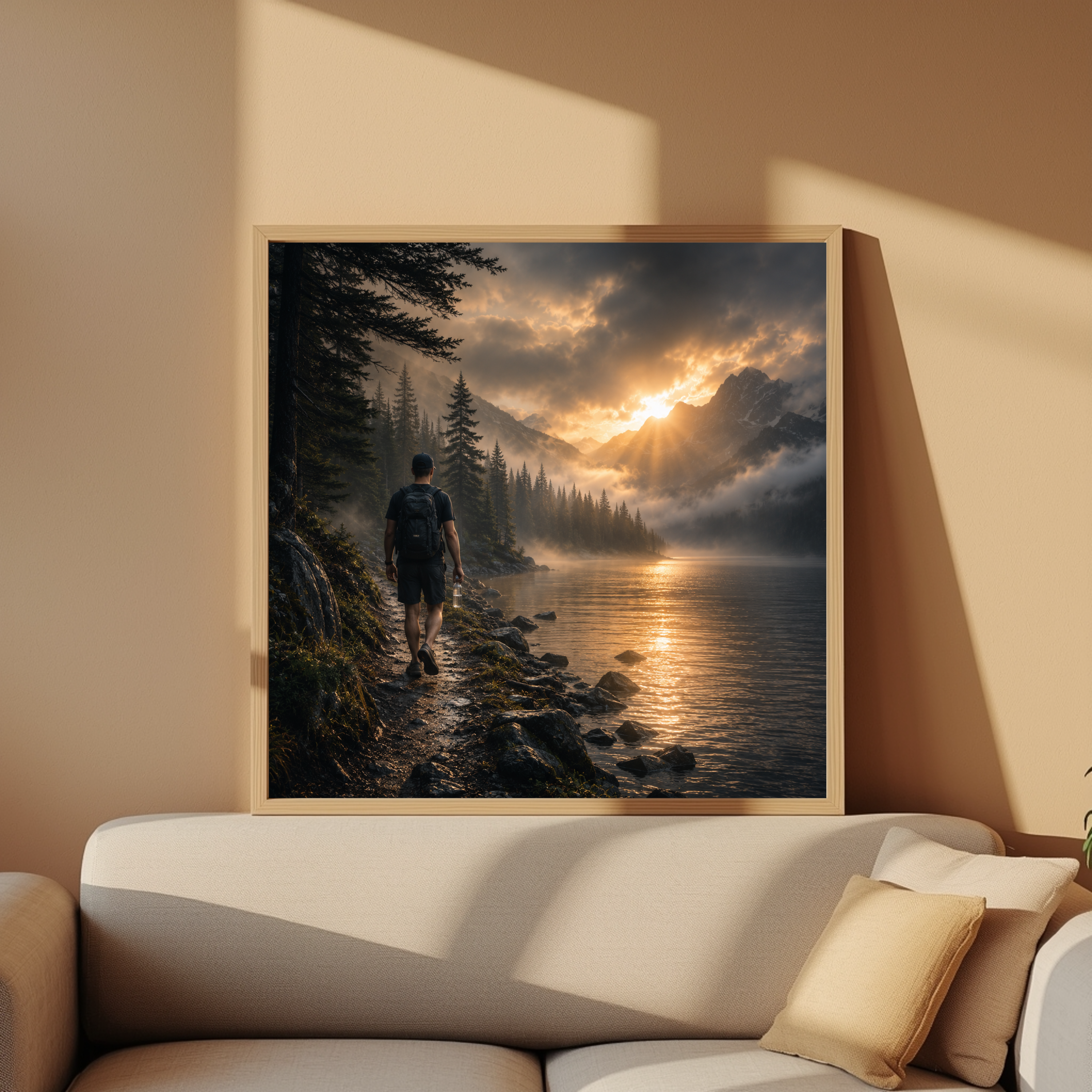 The Lone Hiker – Sunset Lake Trail Digital Art Print