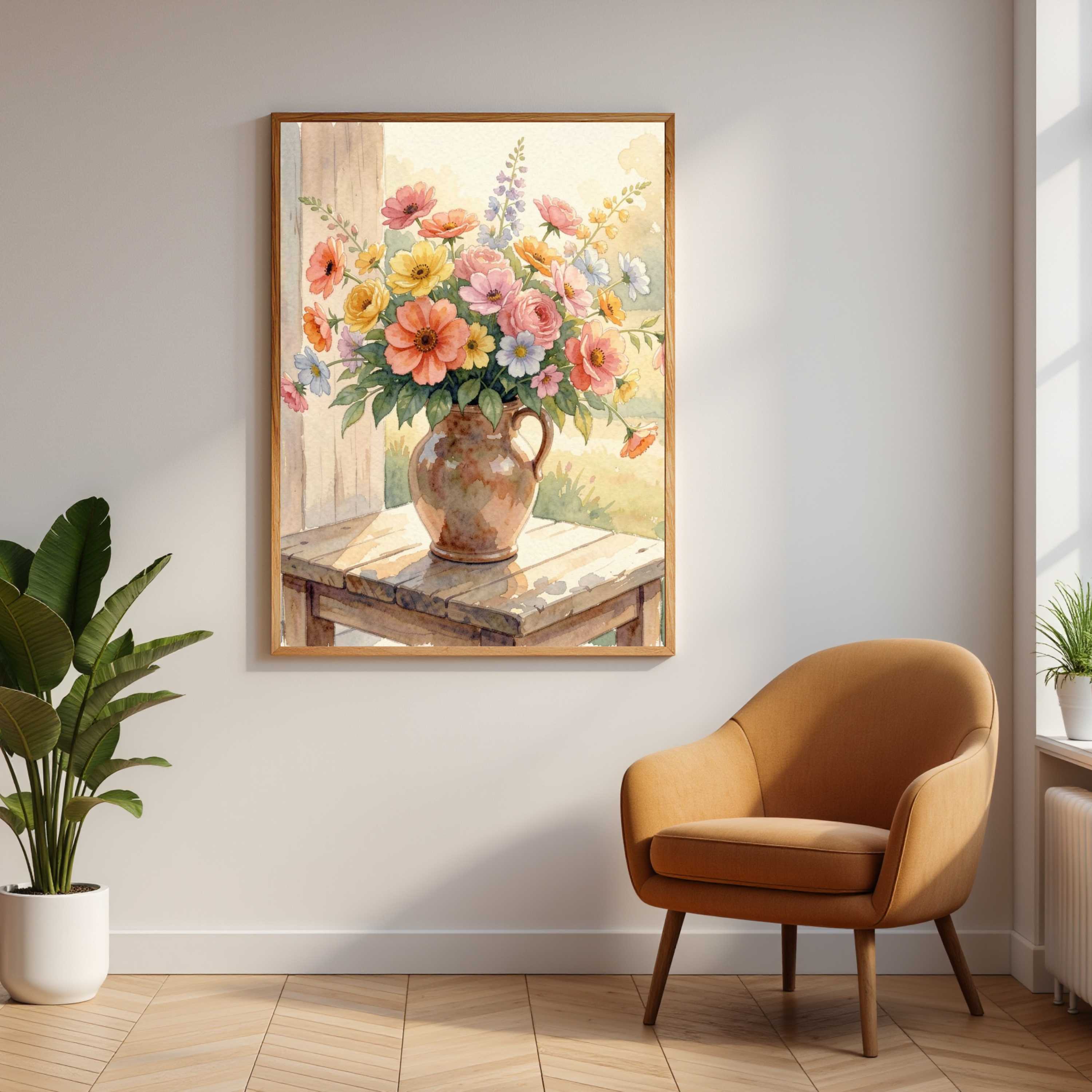 Pink Peonies & Cottage Flowers – Watercolour Art Print