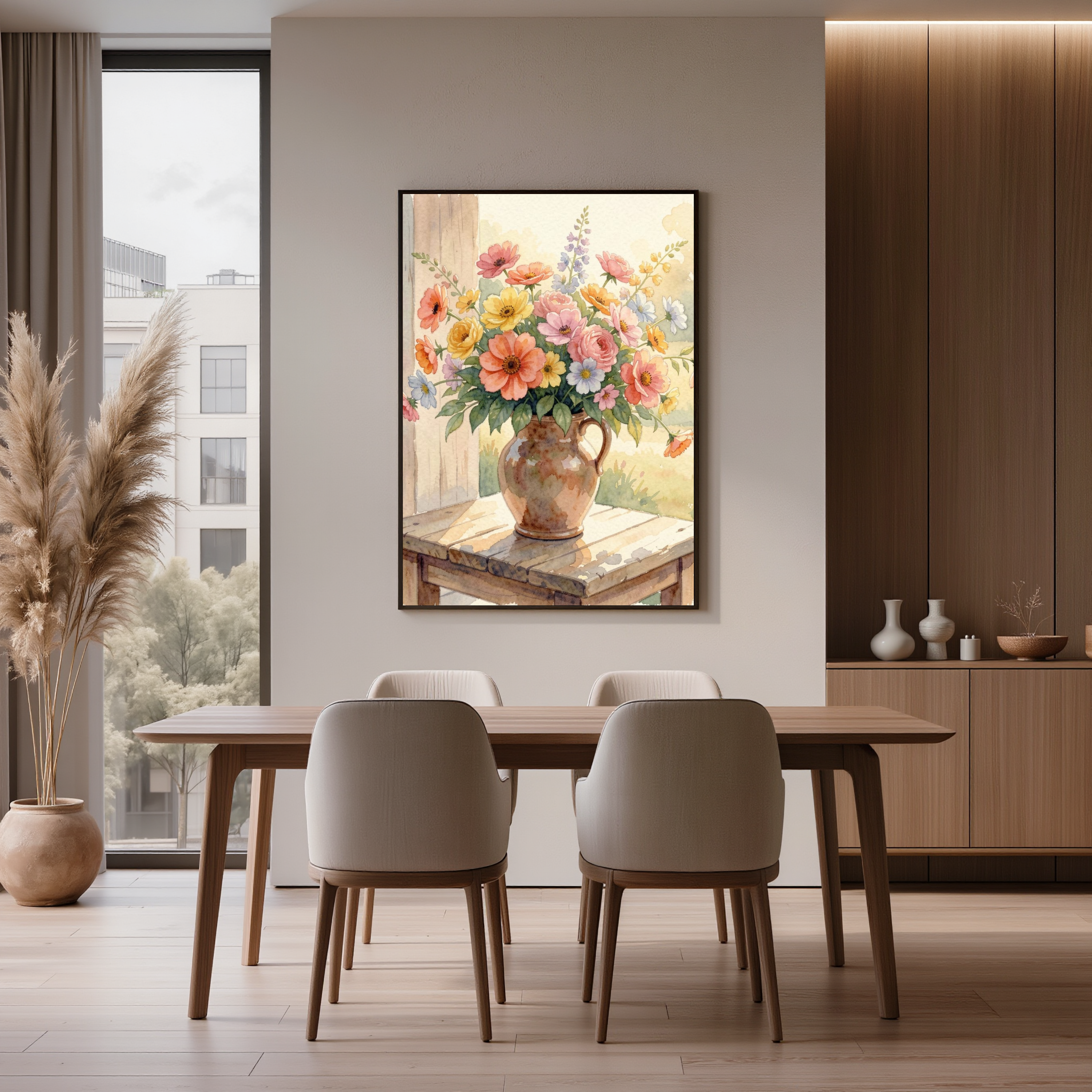 Garden Blooms in a Terracotta Jug – Watercolour Art Print