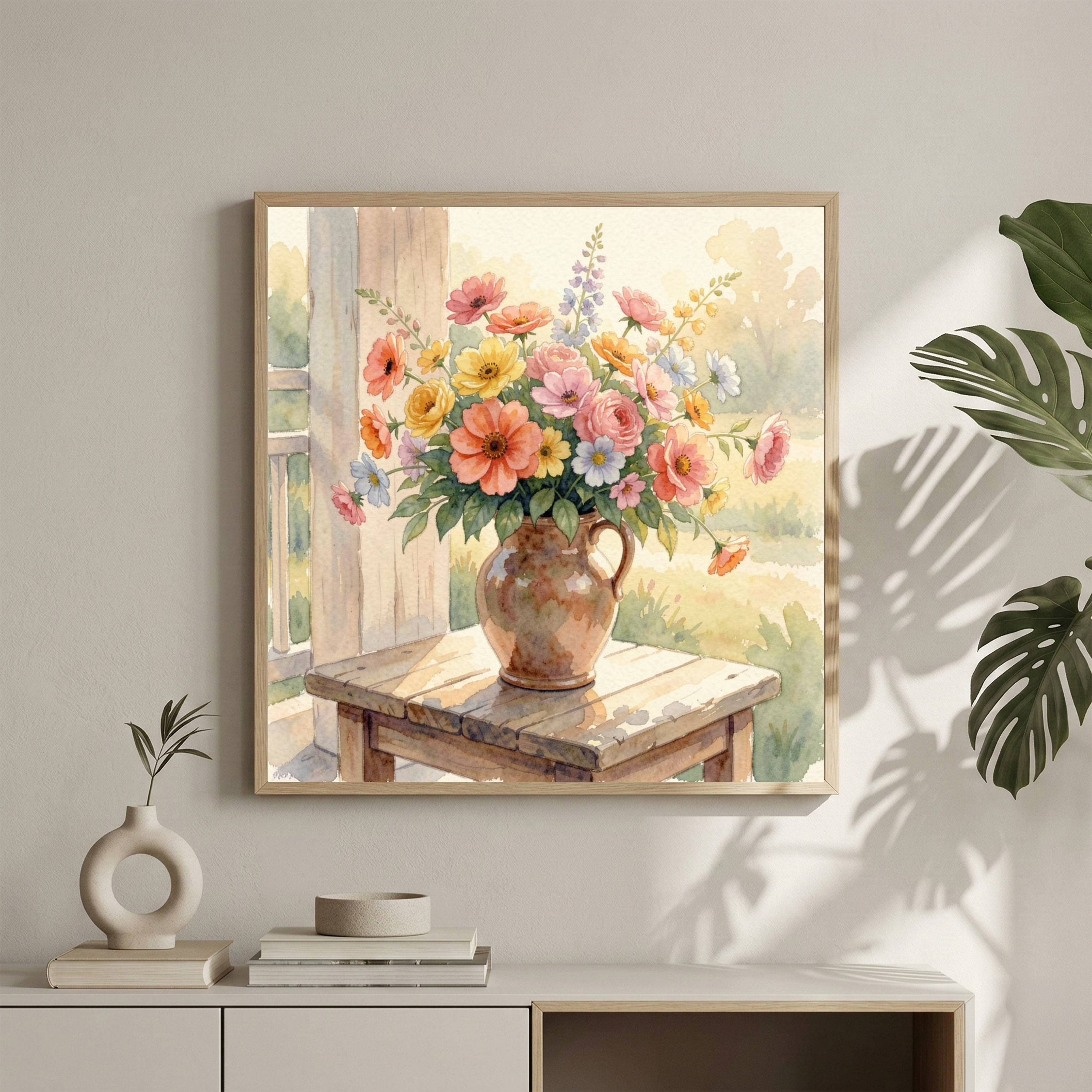Pink Peonies & Cottage Flowers – Watercolour Art Print