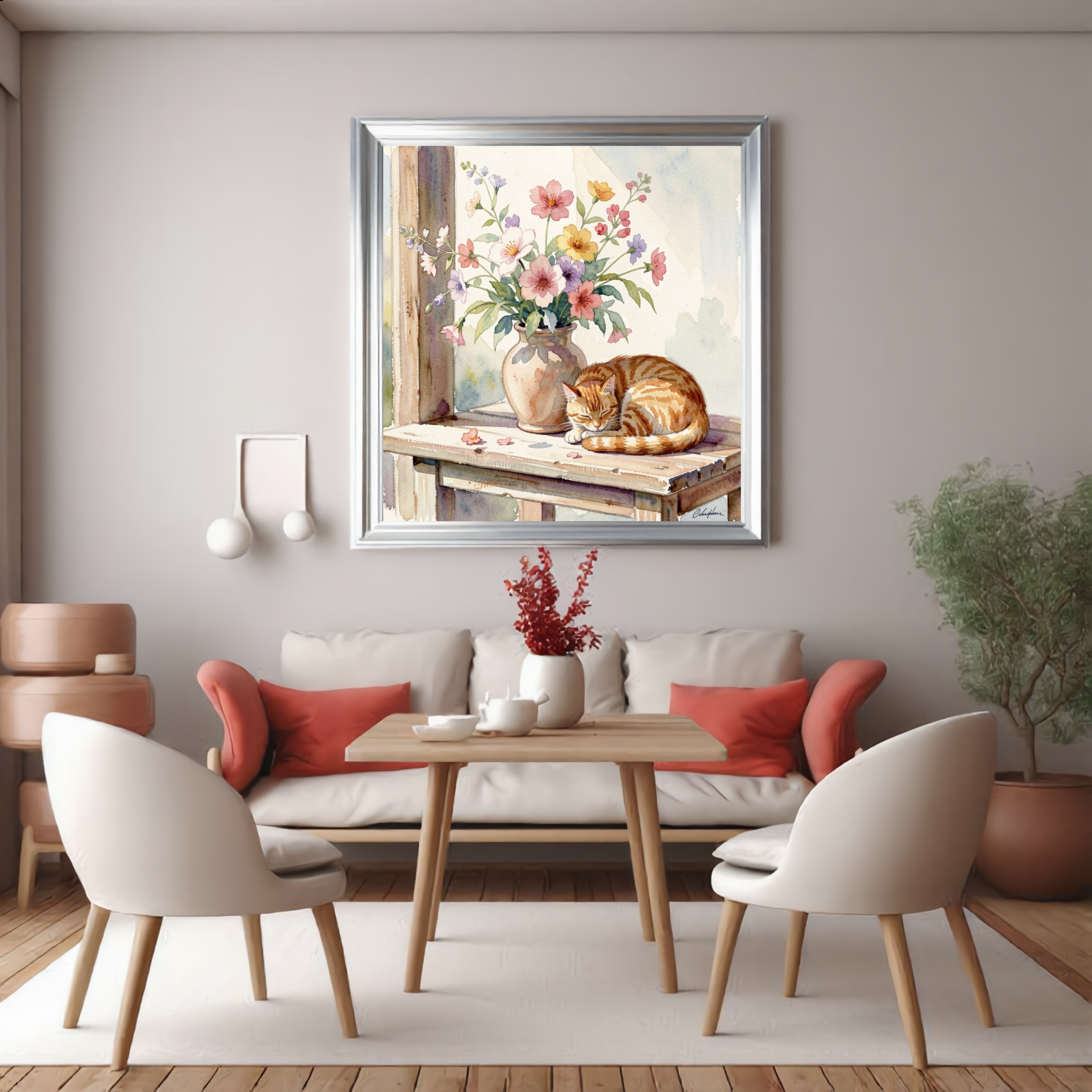 Cat Nap Among the Blooms – Watercolour Art Print