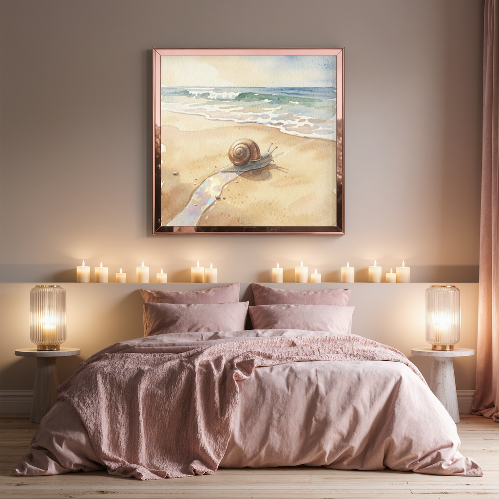 Snail’s Pace on the Sand – Coastal Watercolour Art Print