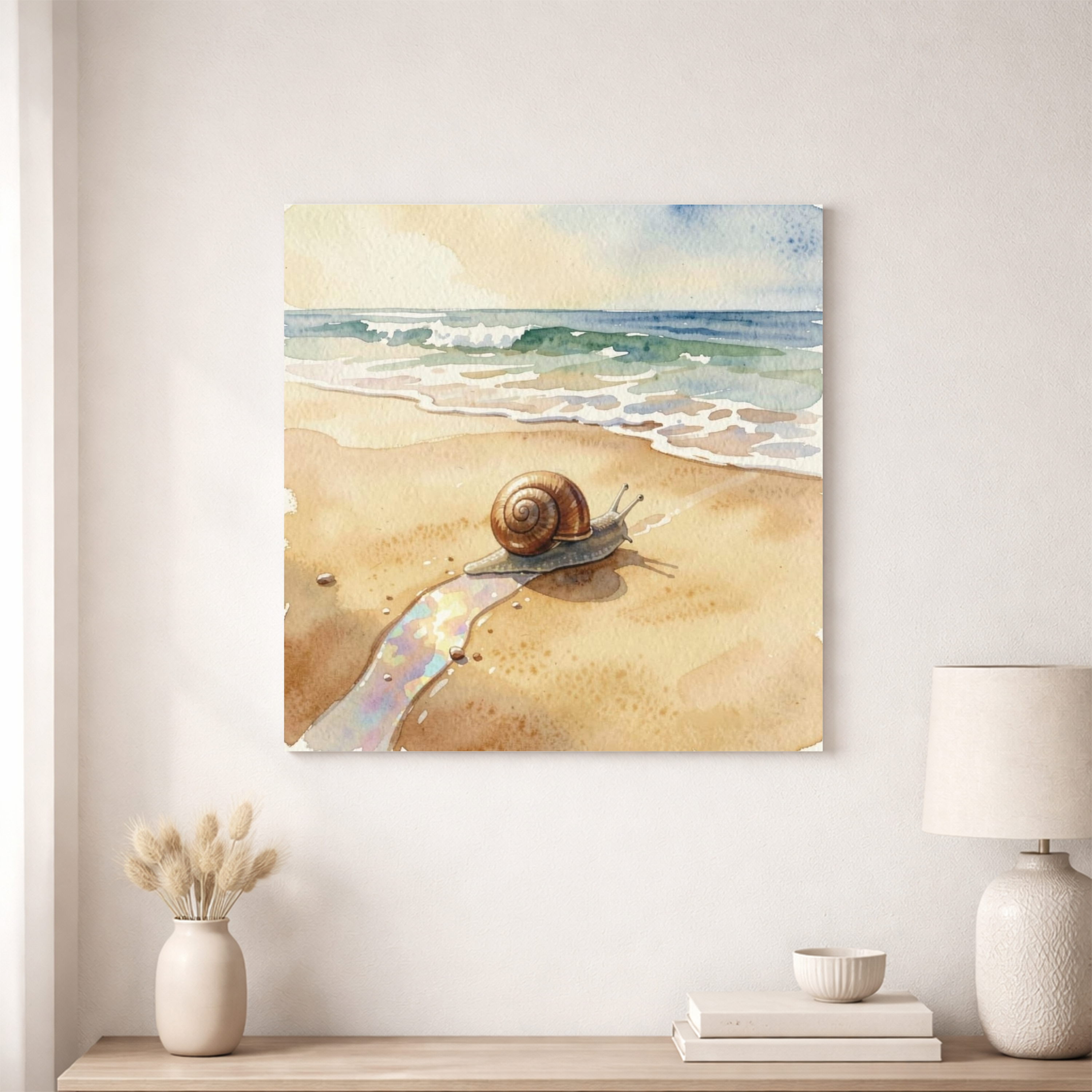 Snail’s Pace on the Sand – Coastal Watercolour Art Print