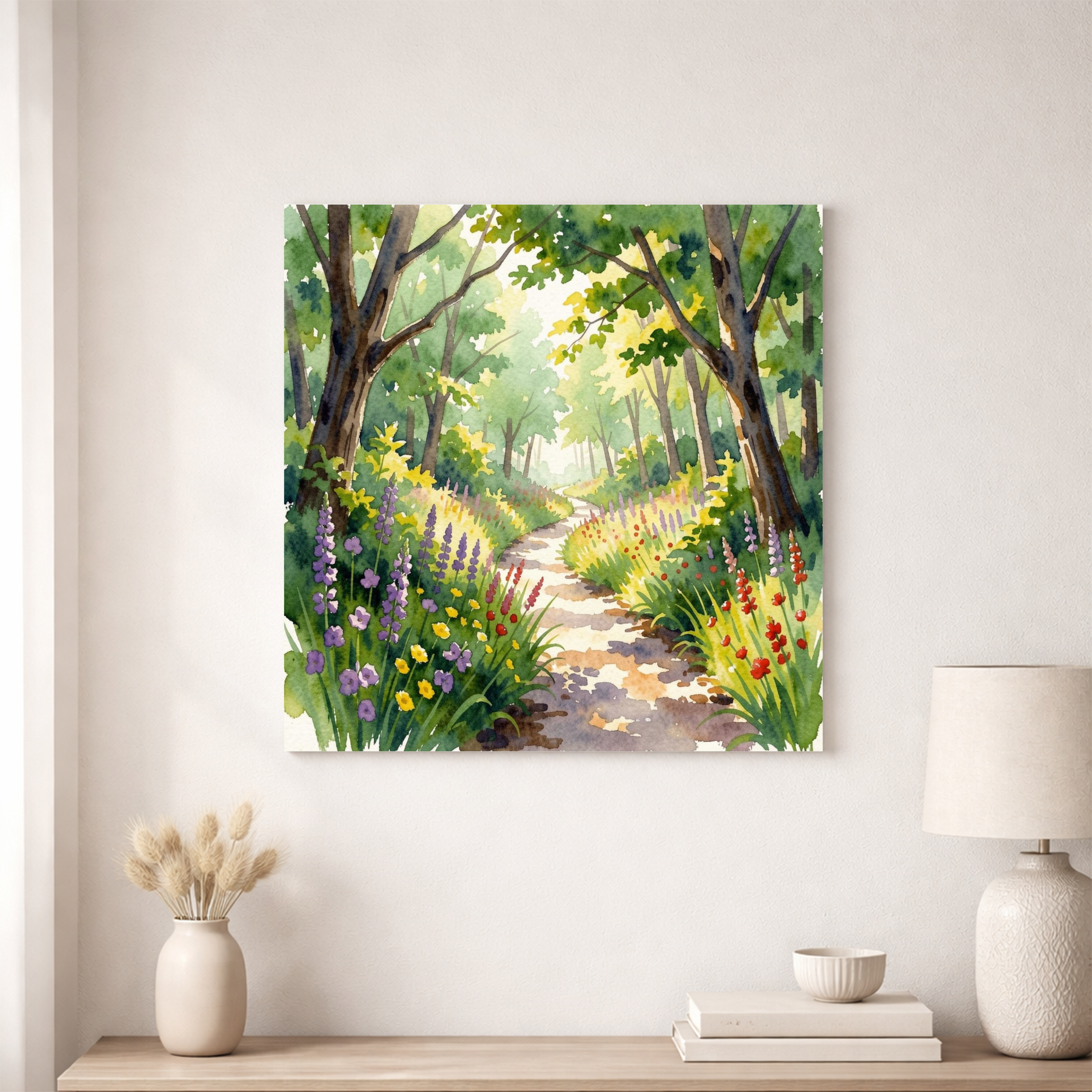 Sunlit Forest Path – Watercolour Art Print