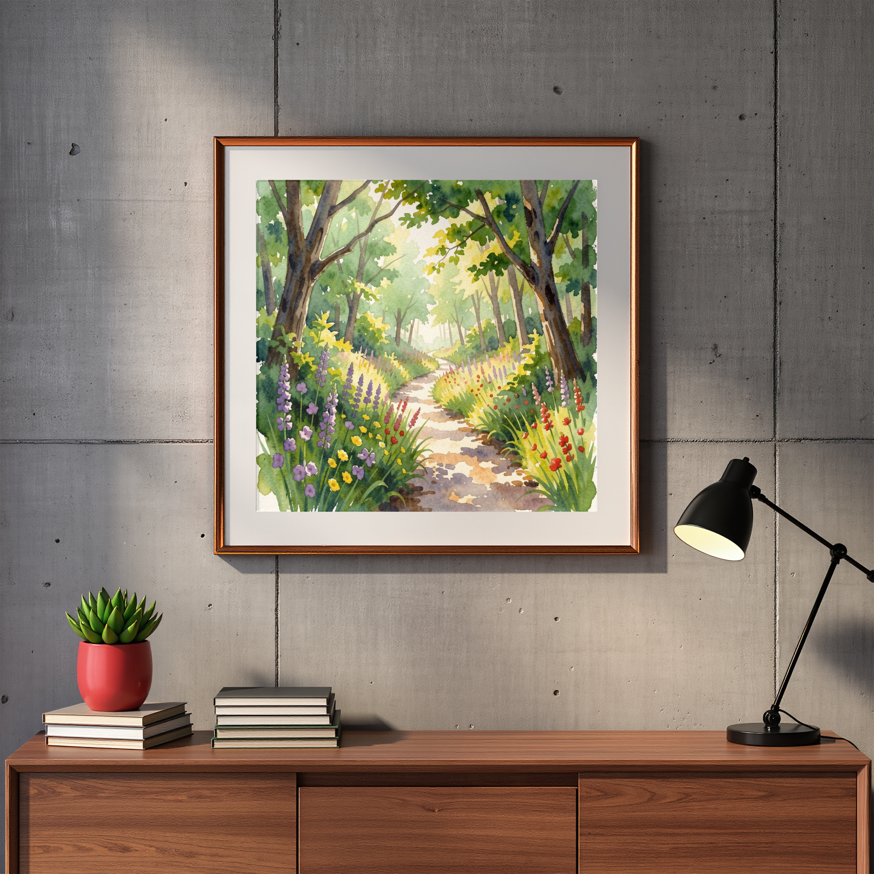 Sunlit Forest Path – Watercolour Art Print
