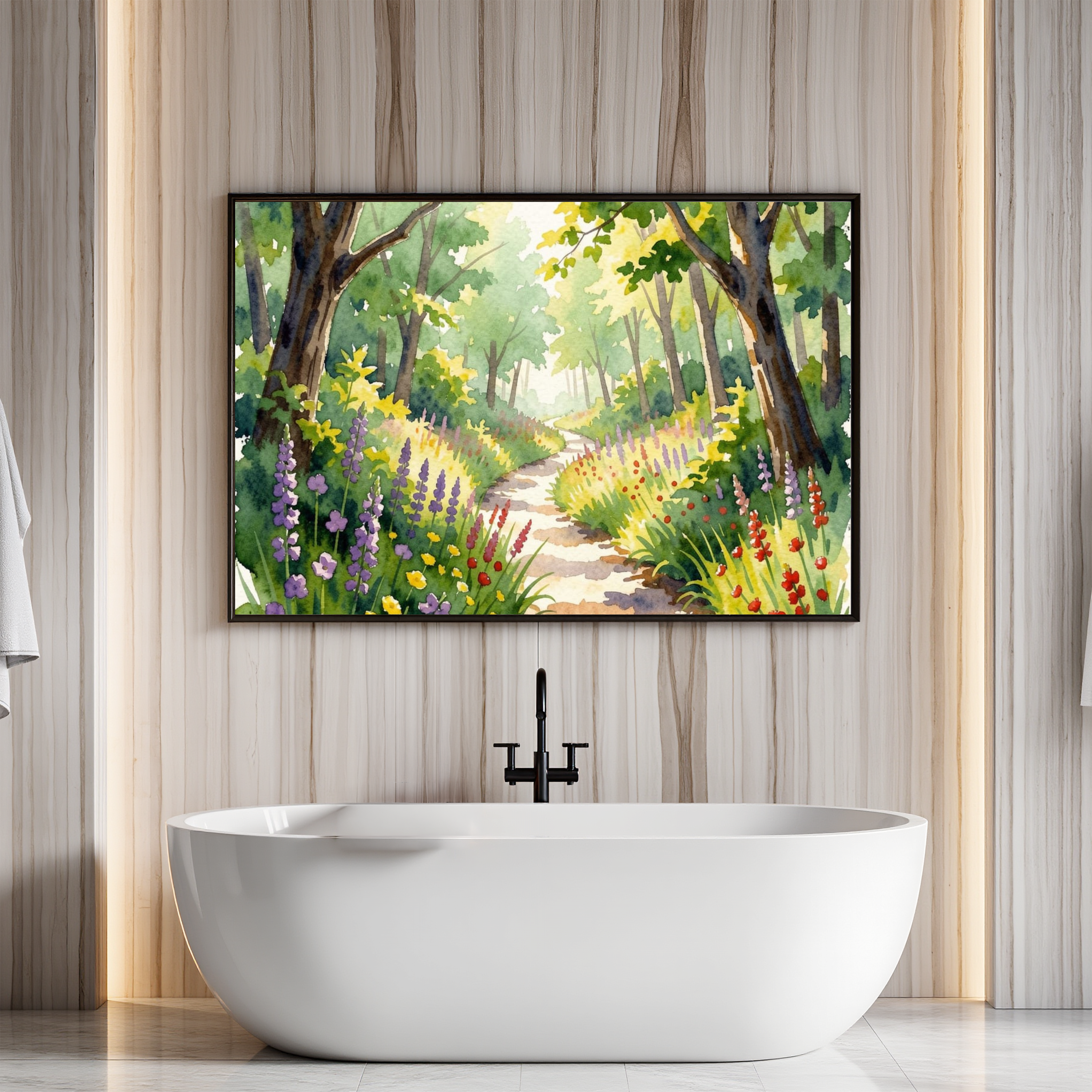 Sunlit Forest Path – Watercolour Art Print