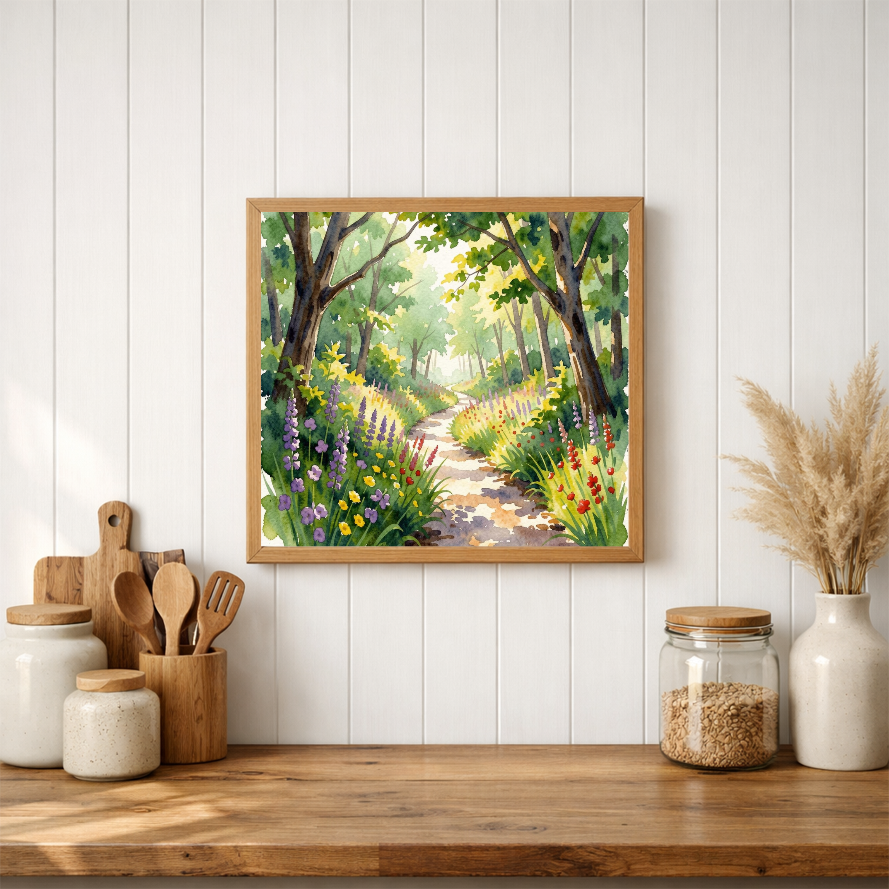 Sunlit Forest Path – Watercolour Art Print