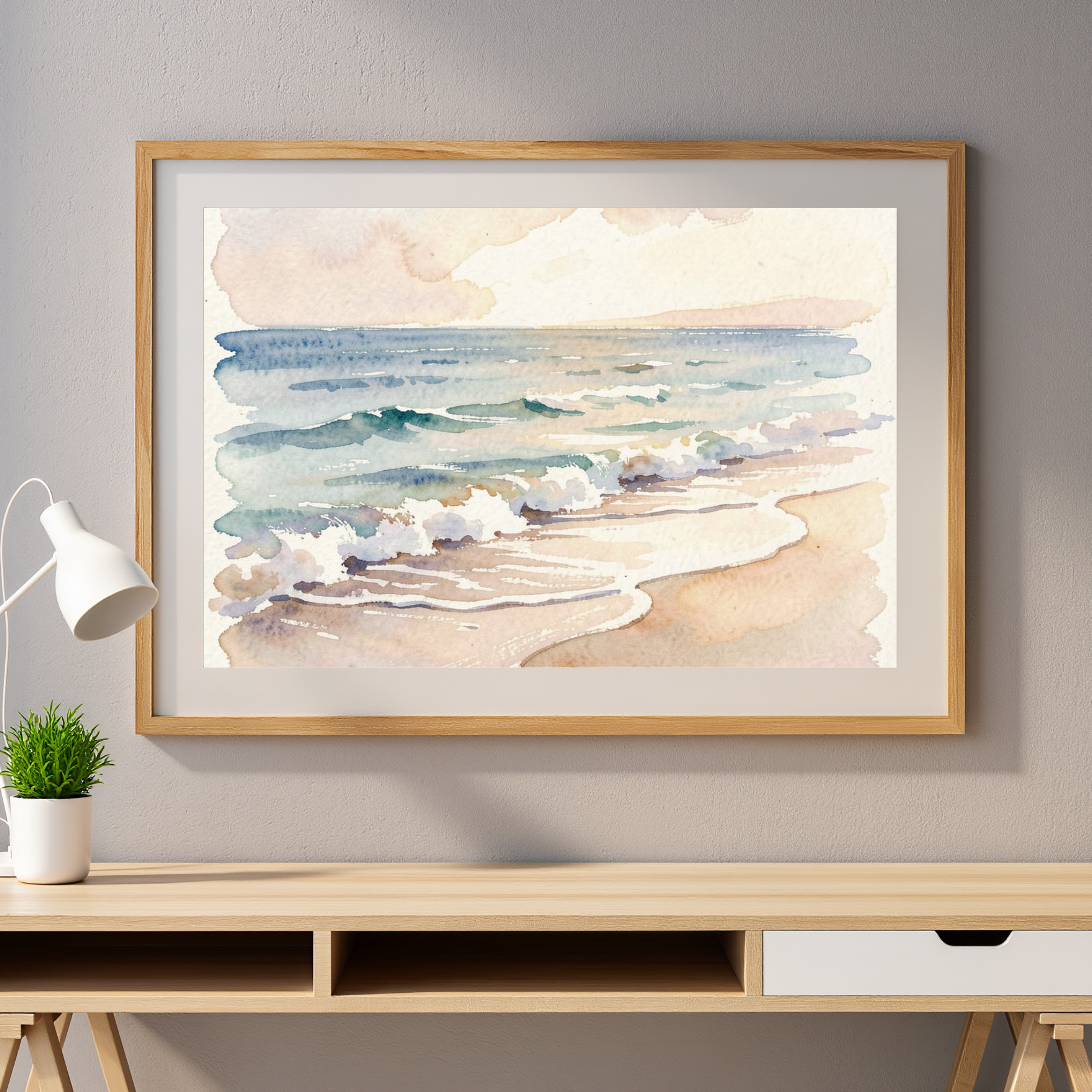 Shoreline at Dawn – Coastal Watercolour Art Print