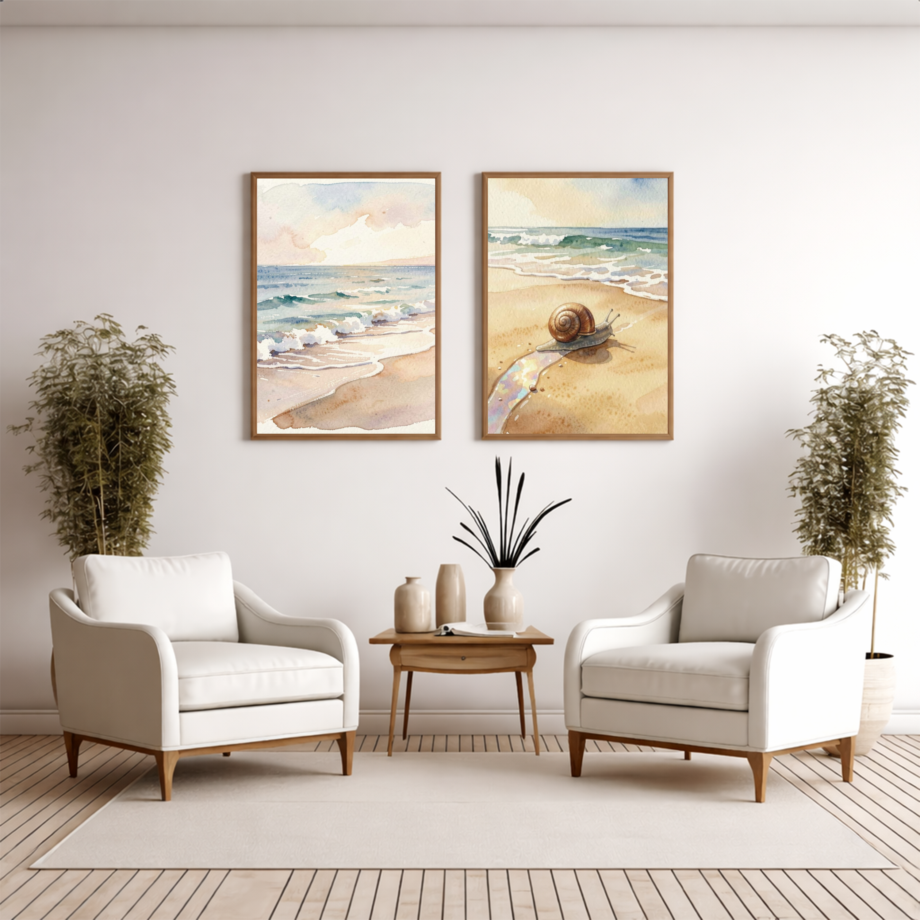 Shoreline at Dawn – Coastal Watercolour Art Print