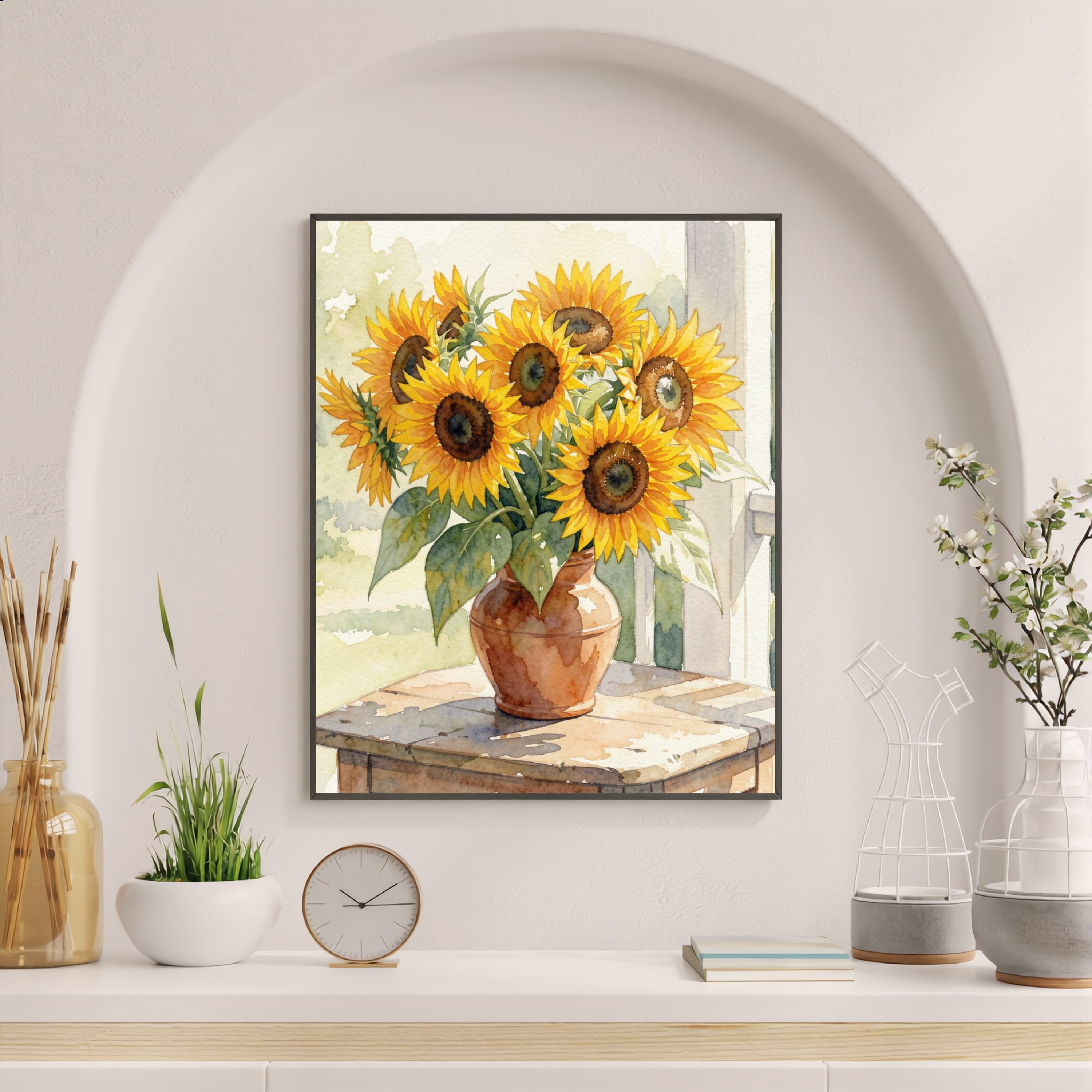 Sunflowers in Terracotta – Watercolour Art Print