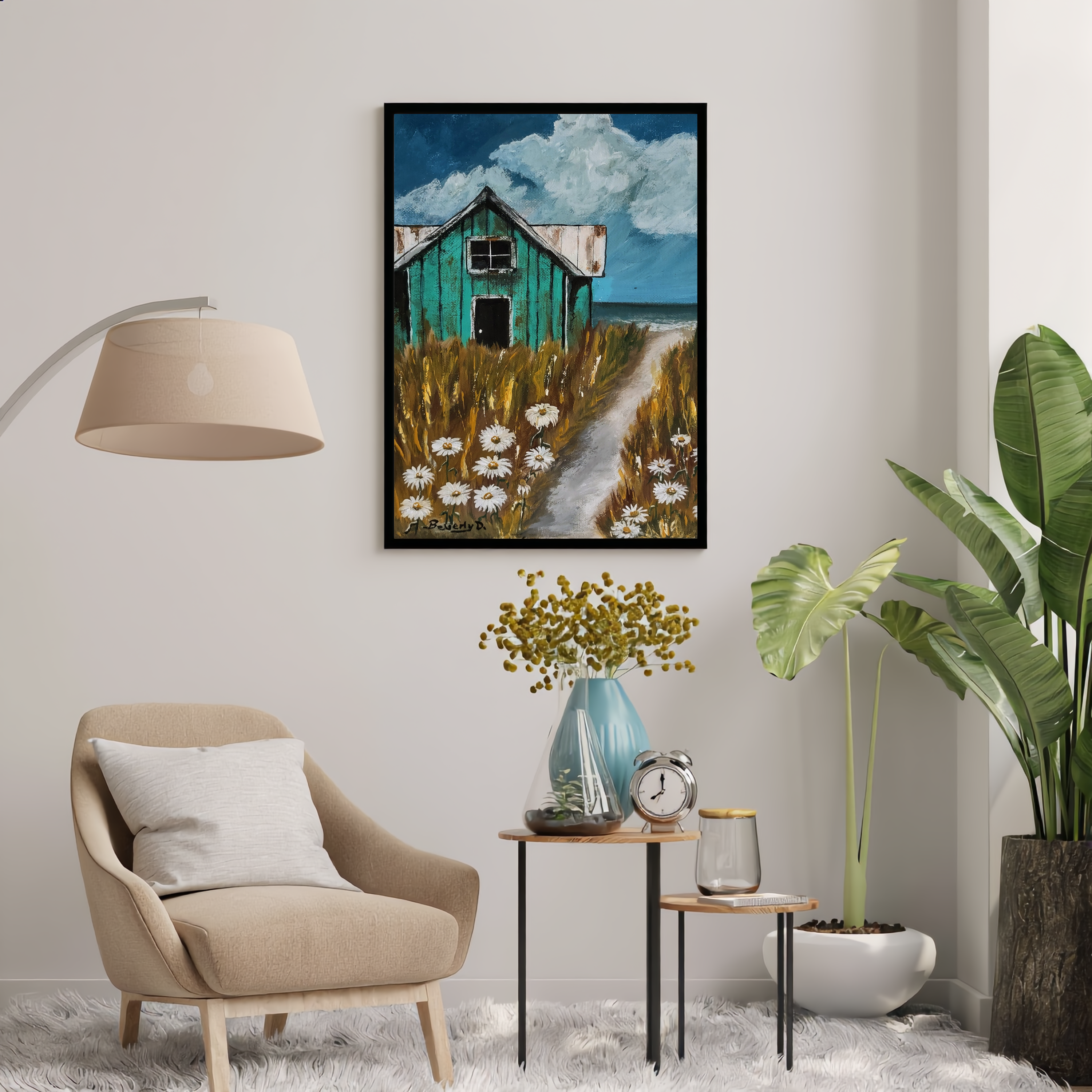 Daisy Path to the Shore – Coastal Cottage Wall Art Instant Download