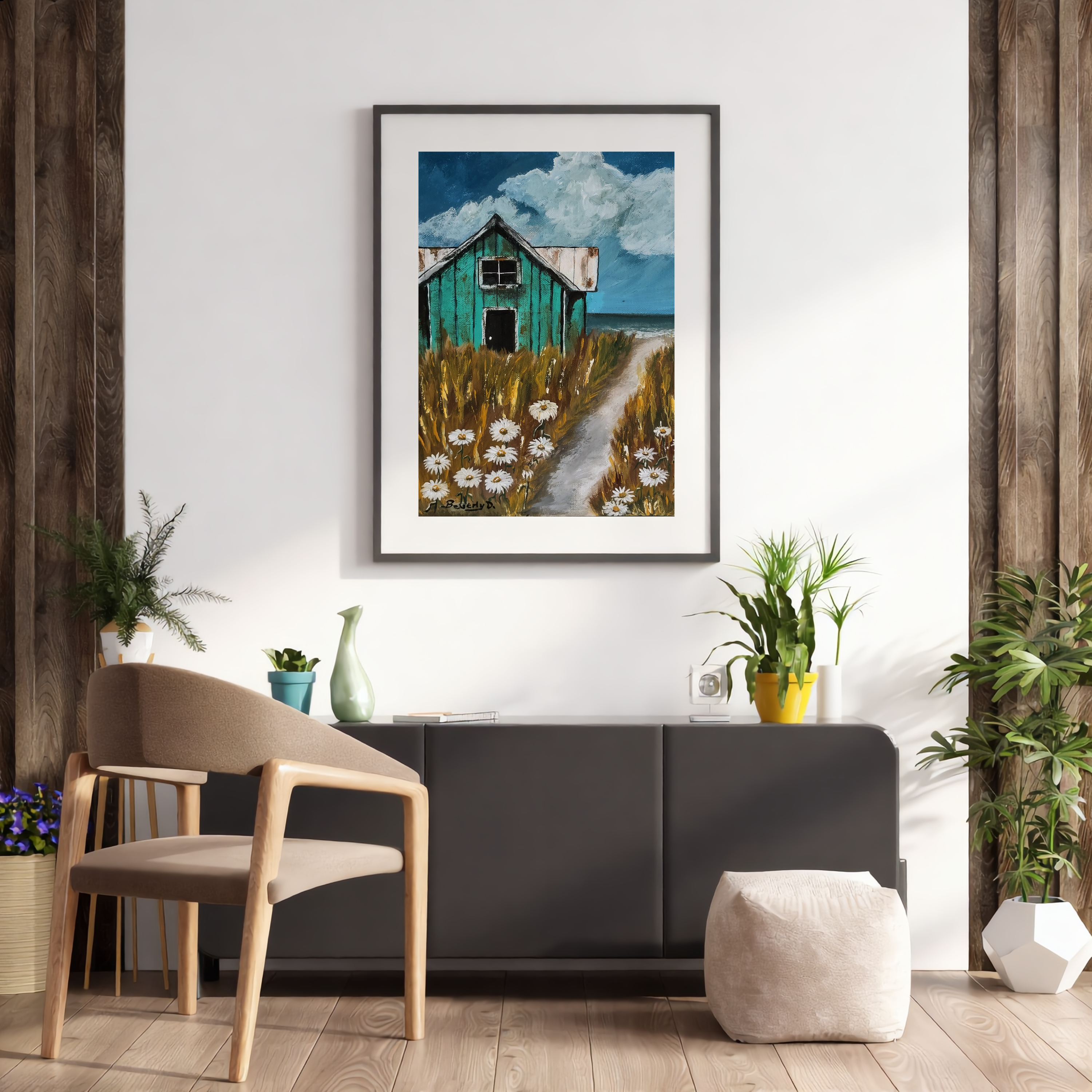 Daisy Path to the Shore – Coastal Cottage Wall Art Instant Download
