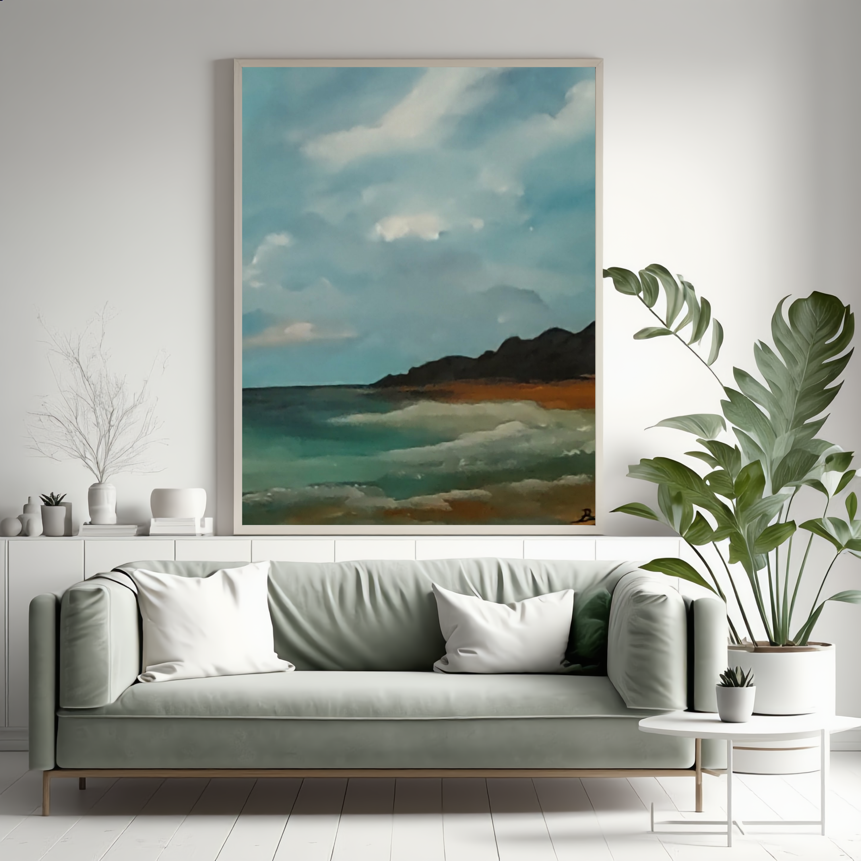 Stormy Light Coast – Ocean & Mountain Wall Art Instant Download