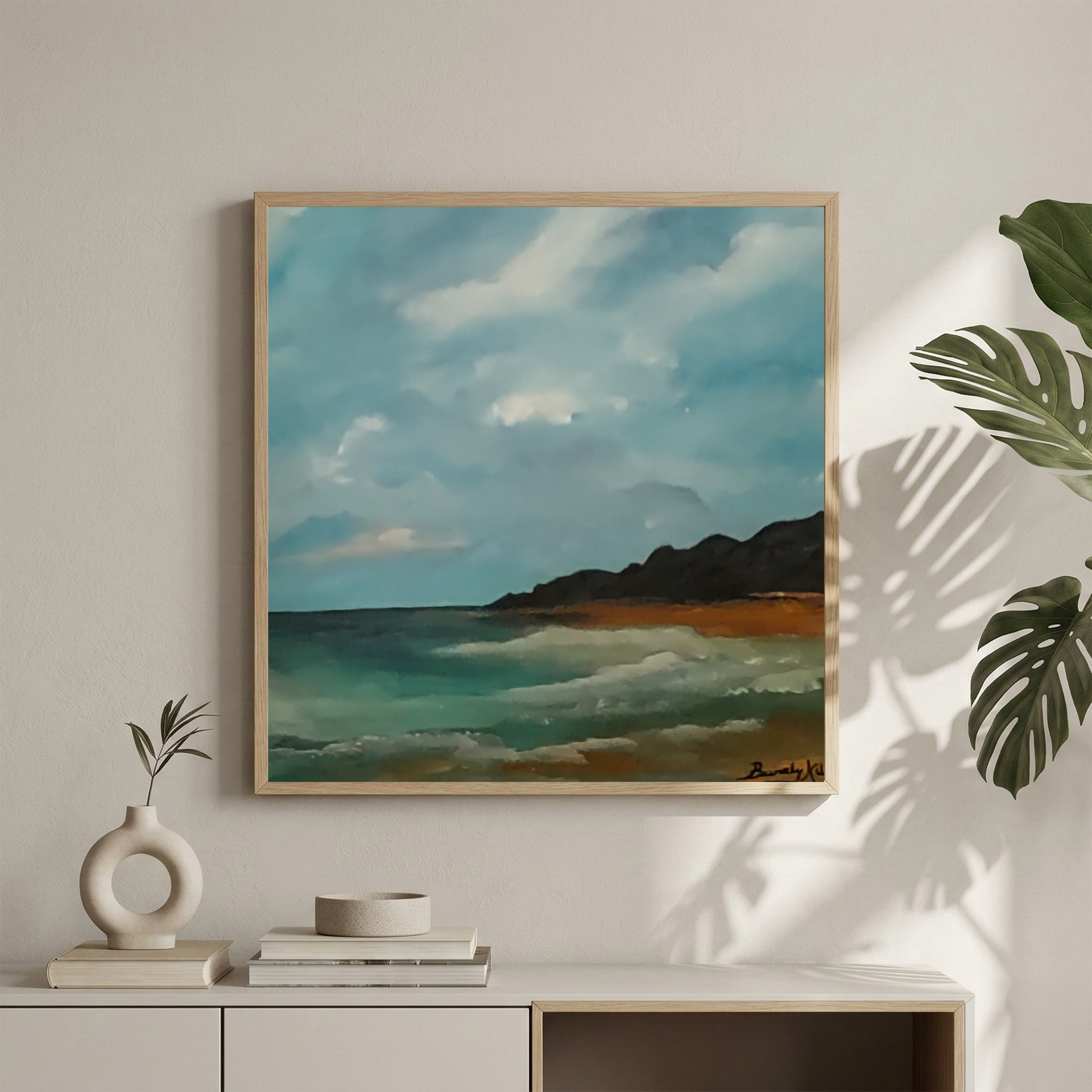 Stormy Light Coast – Ocean & Mountain Wall Art Instant Download