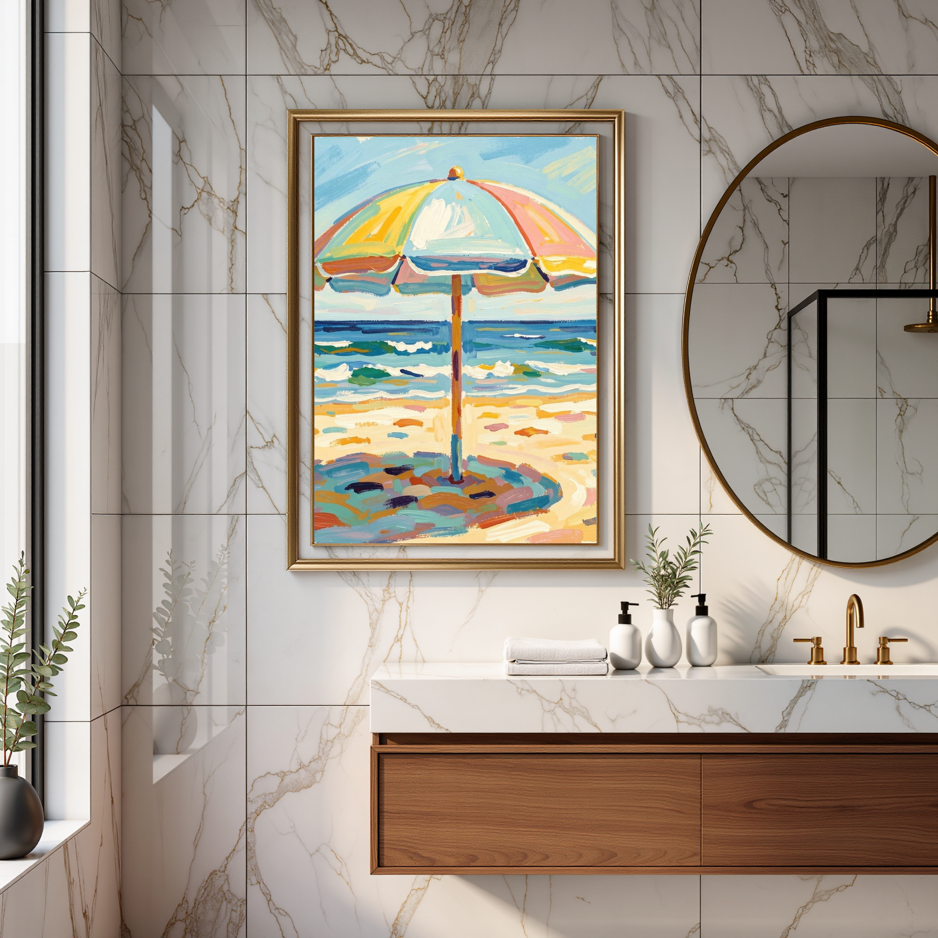 Sun Shade – Colourful Beach Umbrella Digital Art Print