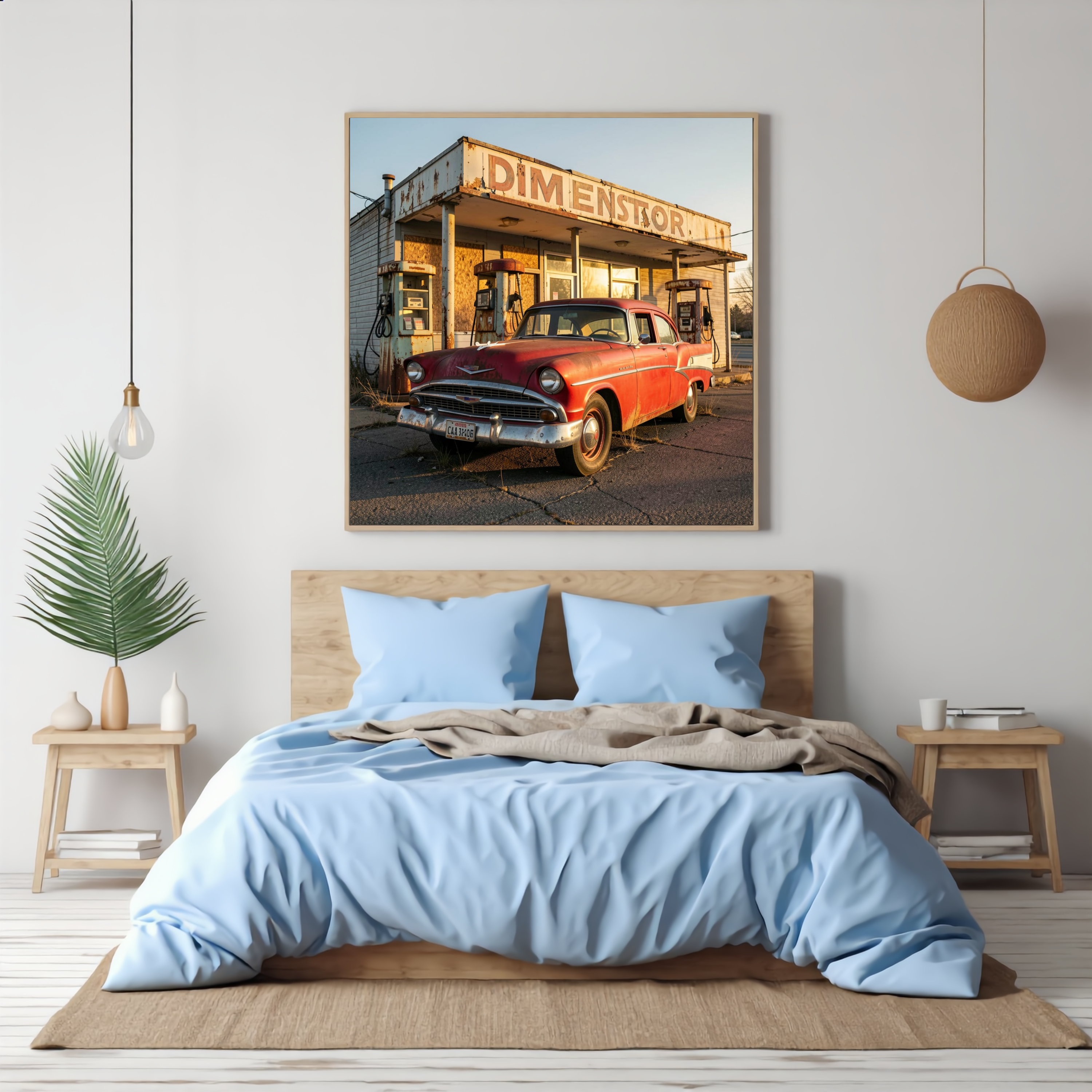 Eddie's General Store – Vintage Car & Rustic Countryside Digital Art Print