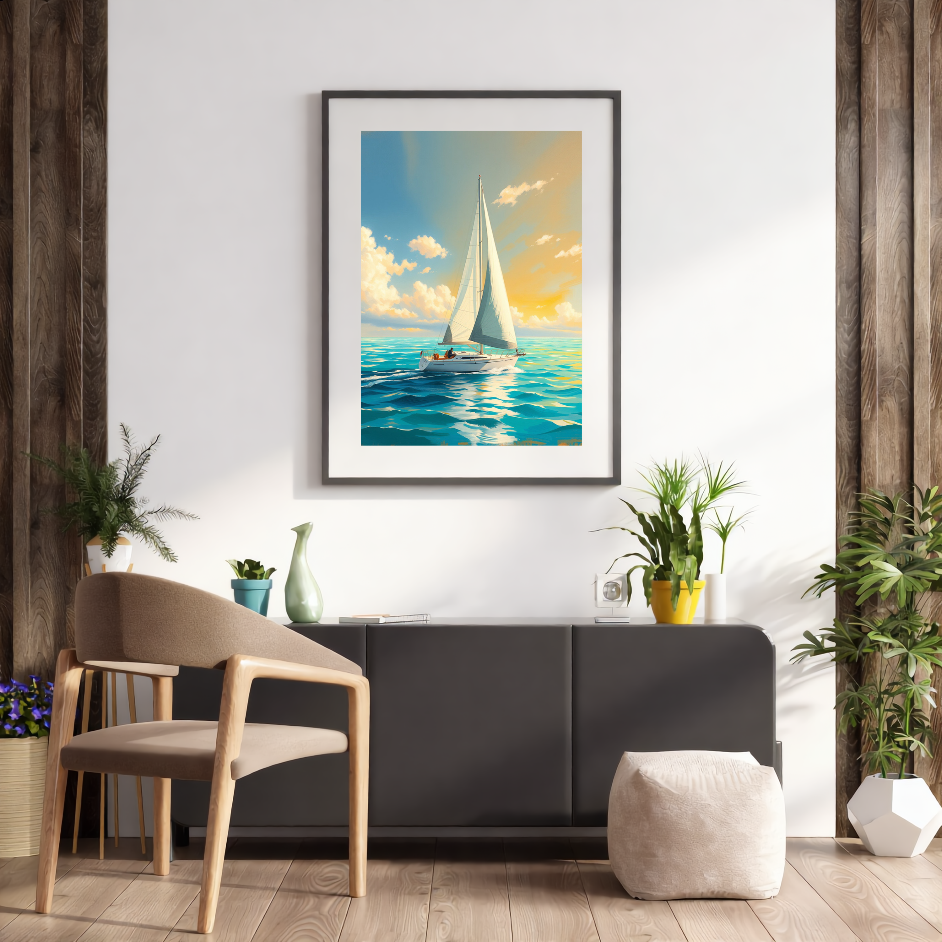Sunset Sailboat on Turquoise Waters