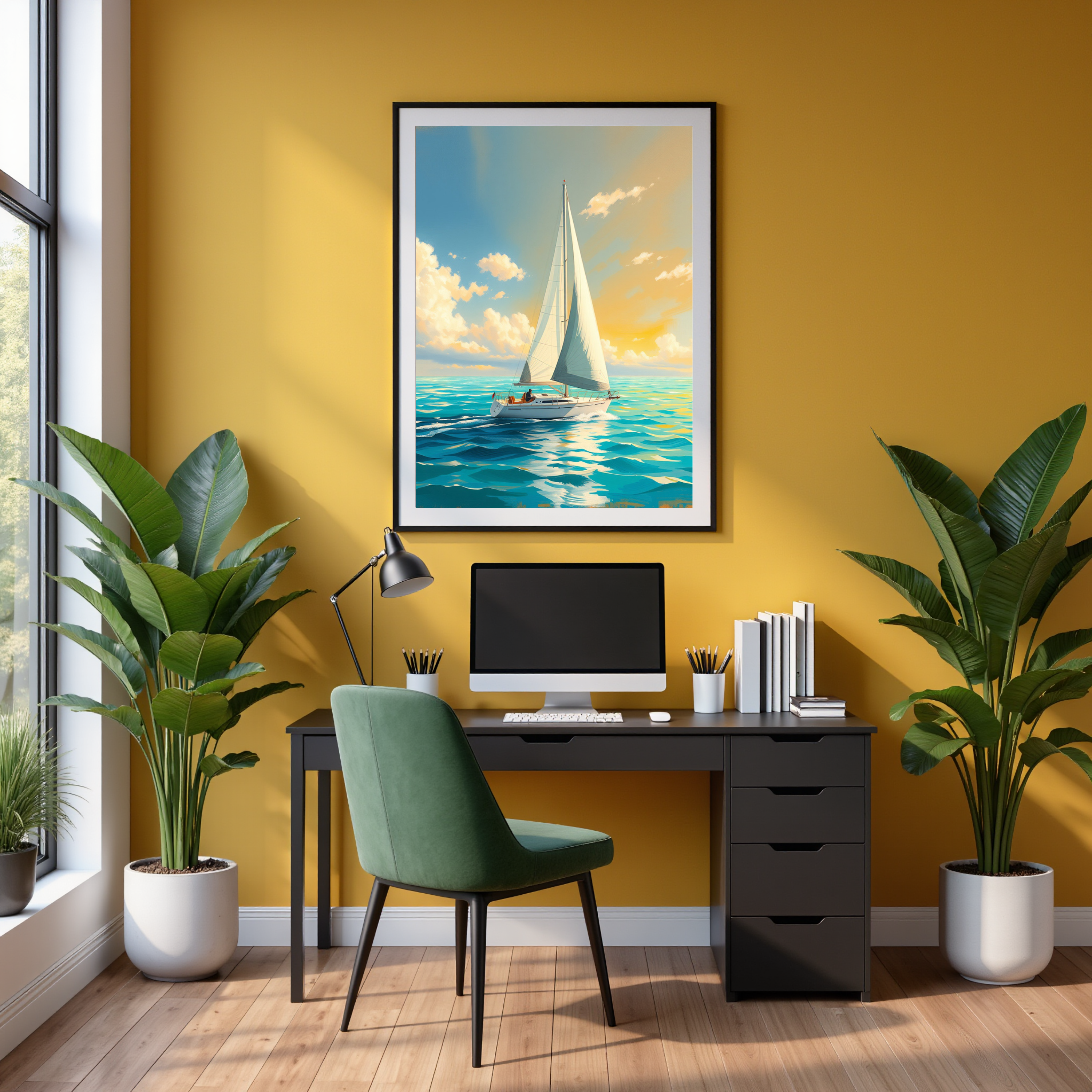 Sunset Sailboat on Turquoise Waters