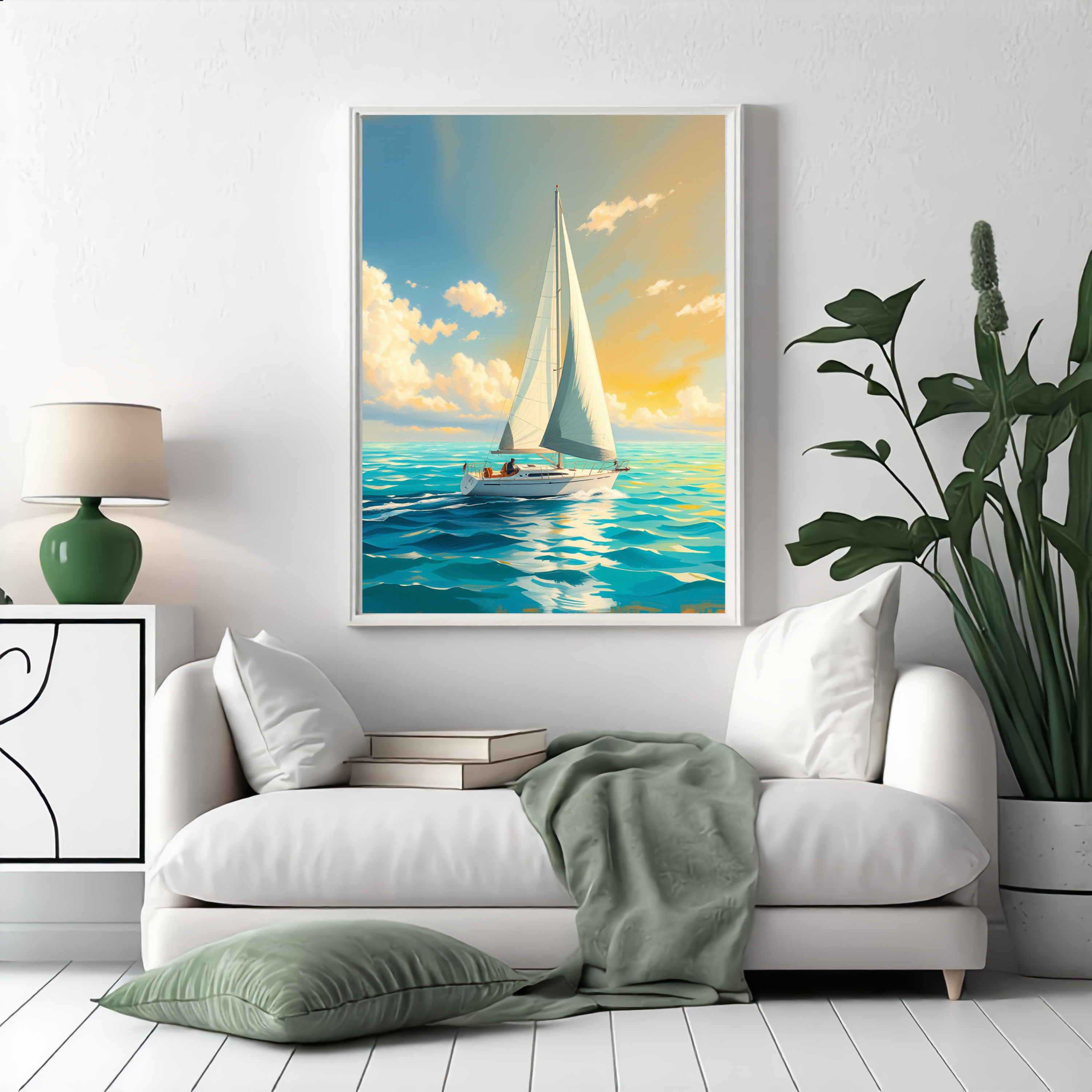 Sunset Sailboat on Turquoise Waters