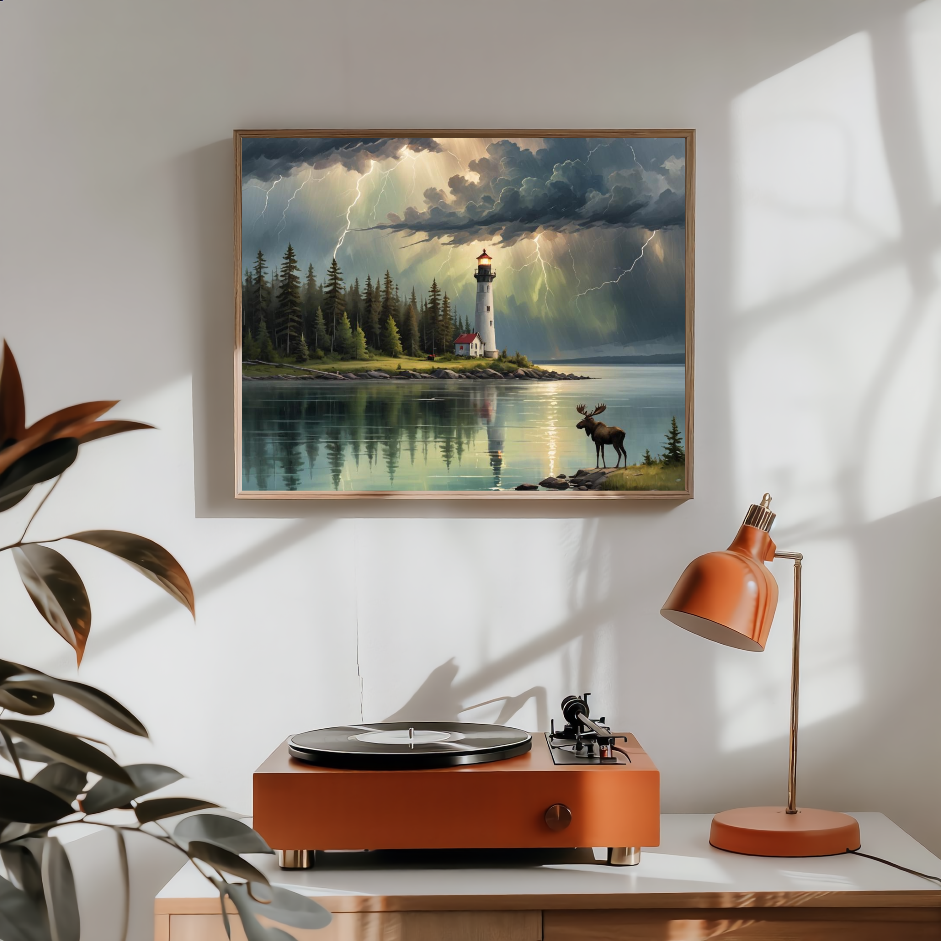 Stormy Lighthouse & Moose