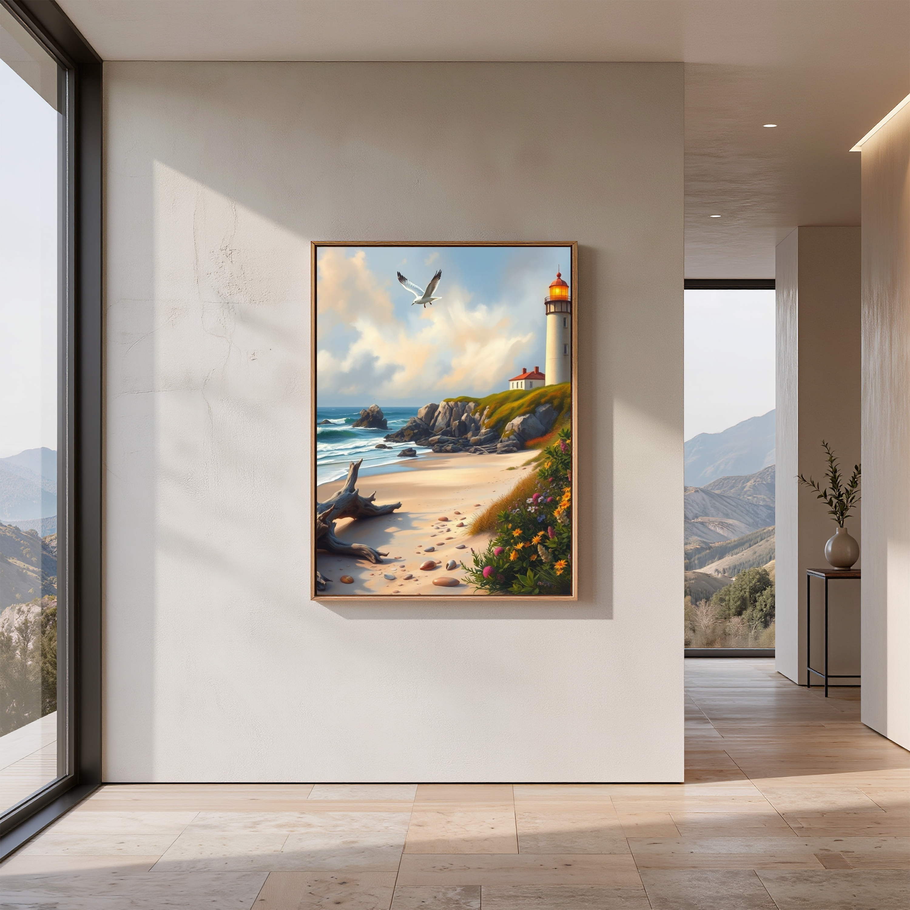 Lighthouse on a Flowering Hill – Digital Art Print