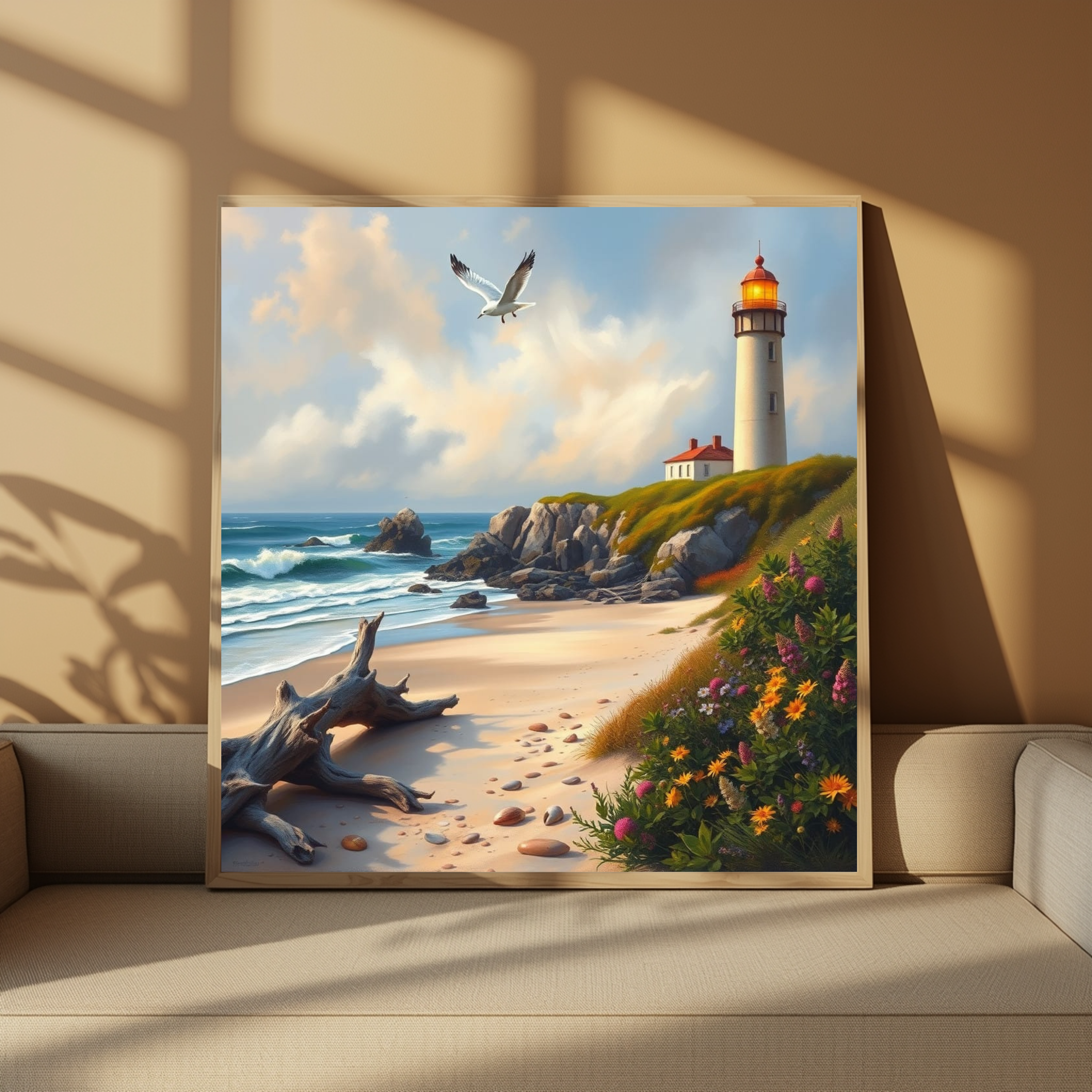 Lighthouse on a Flowering Hill – Digital Art Print