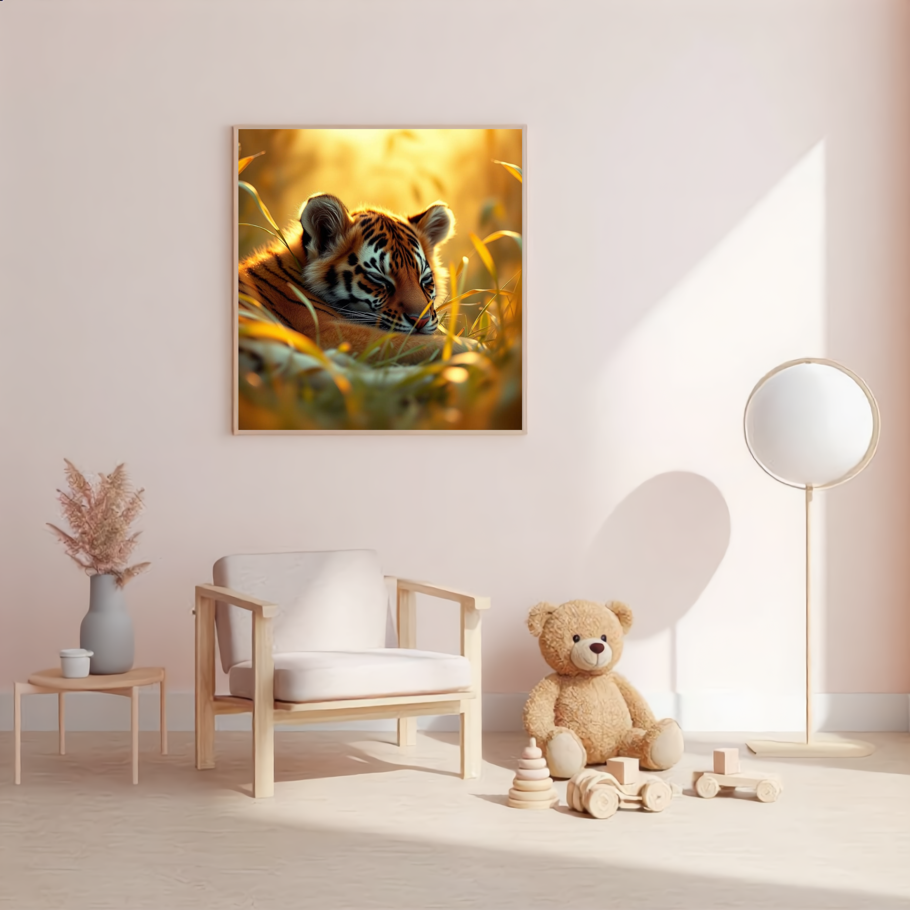 Sleeping Baby Tiger in Golden Grass