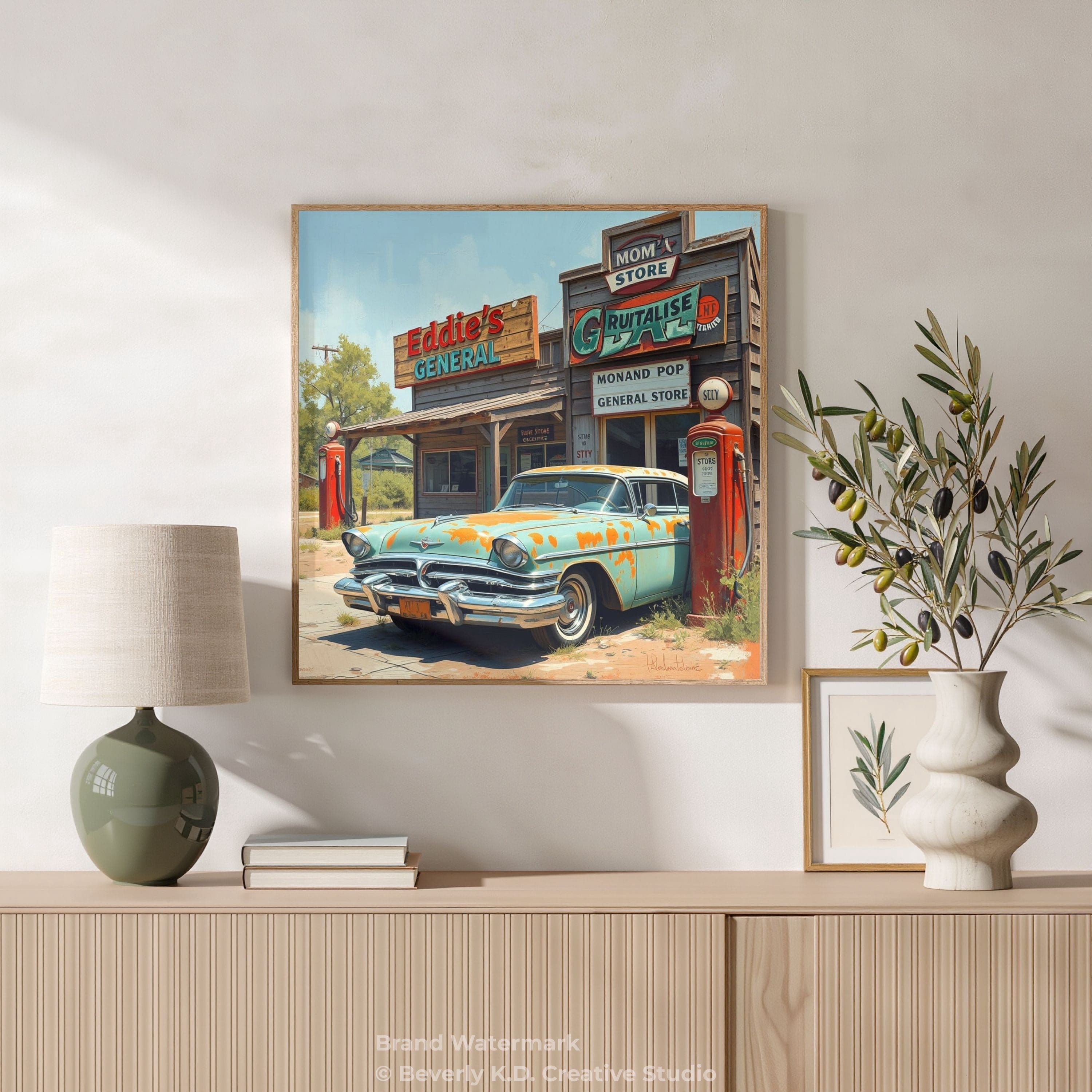 Eddie's General Store – Vintage Car and Rustic Country Charm Digital Art