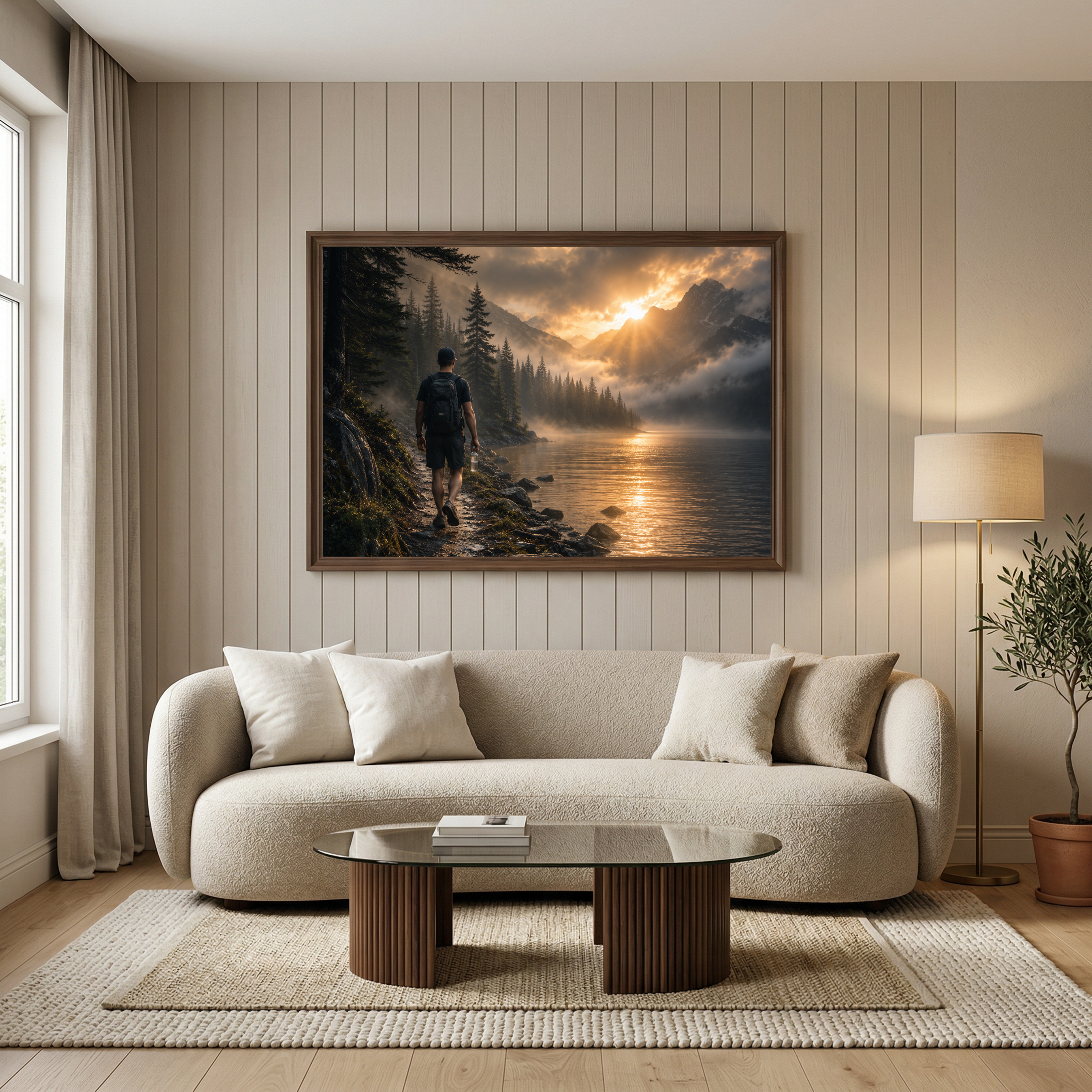 The Lone Hiker – Sunset Lake Trail Digital Art Print