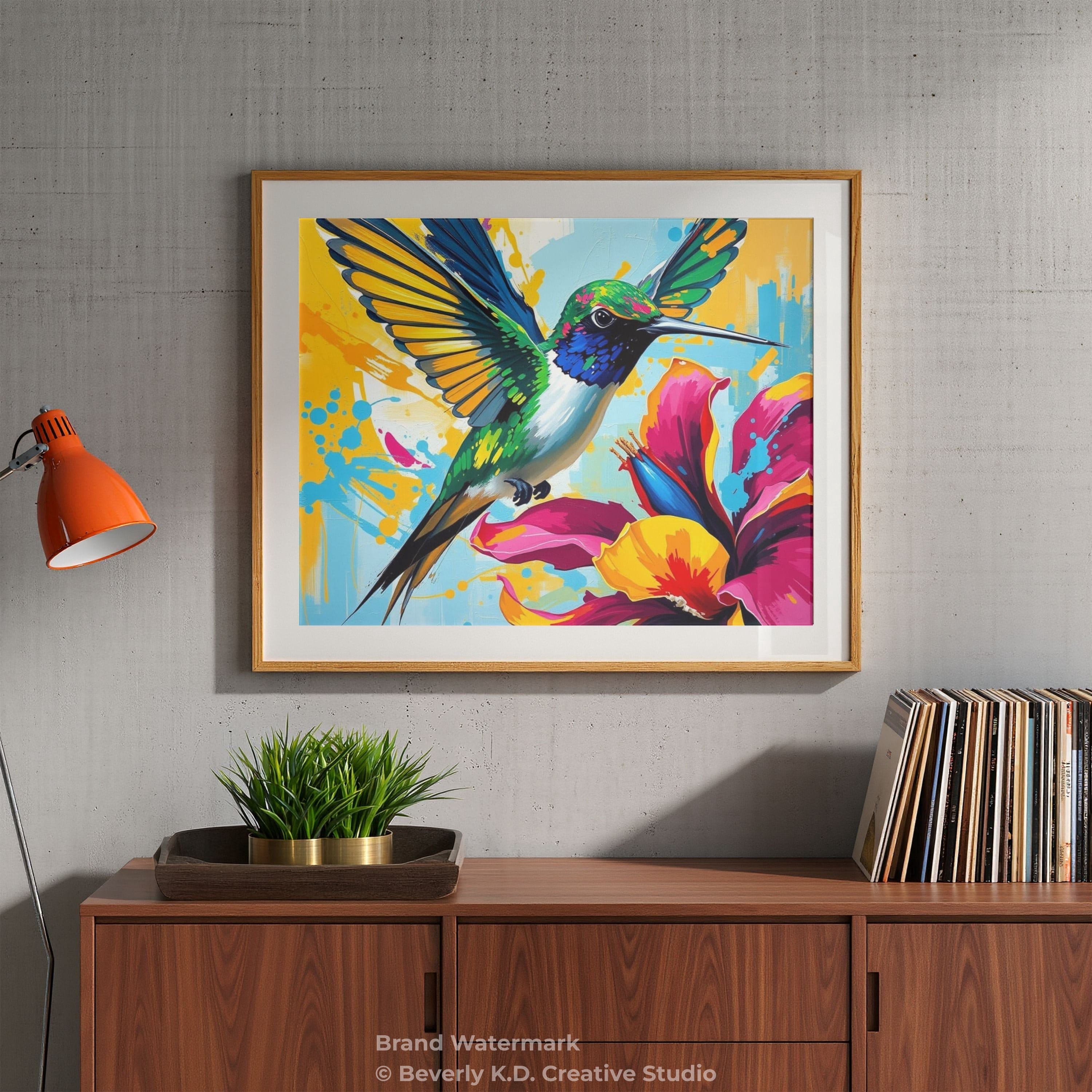 Abstract Hummingbird and Flower