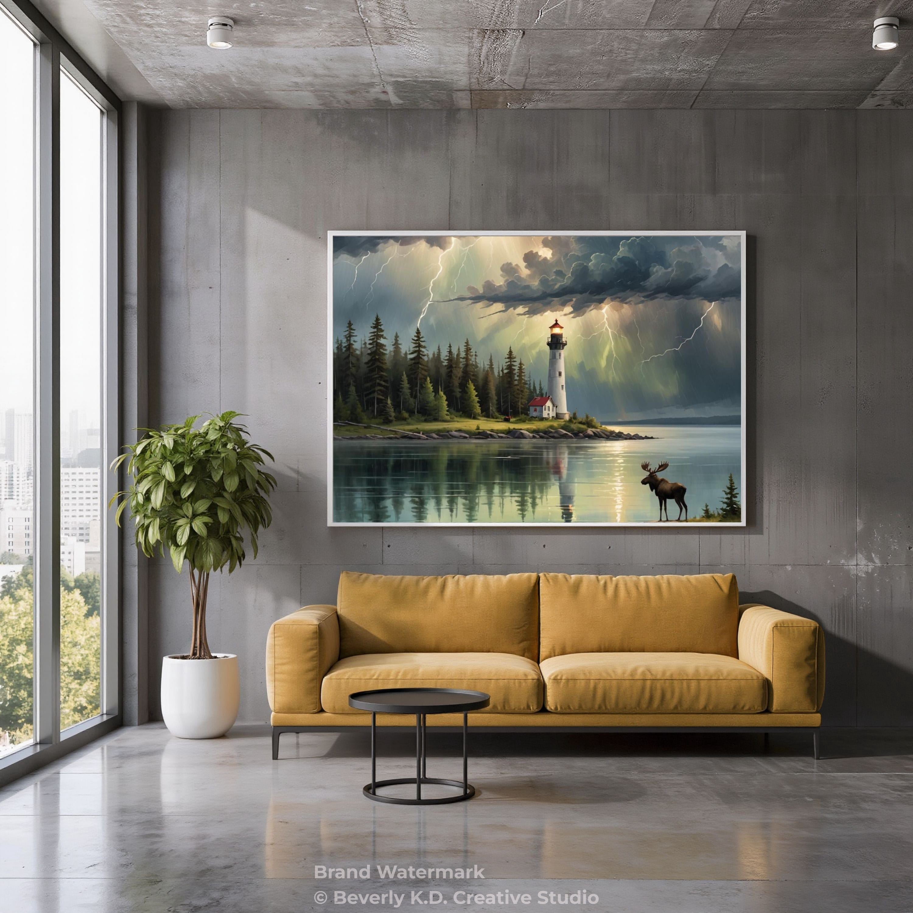 Stormy Lighthouse & Moose