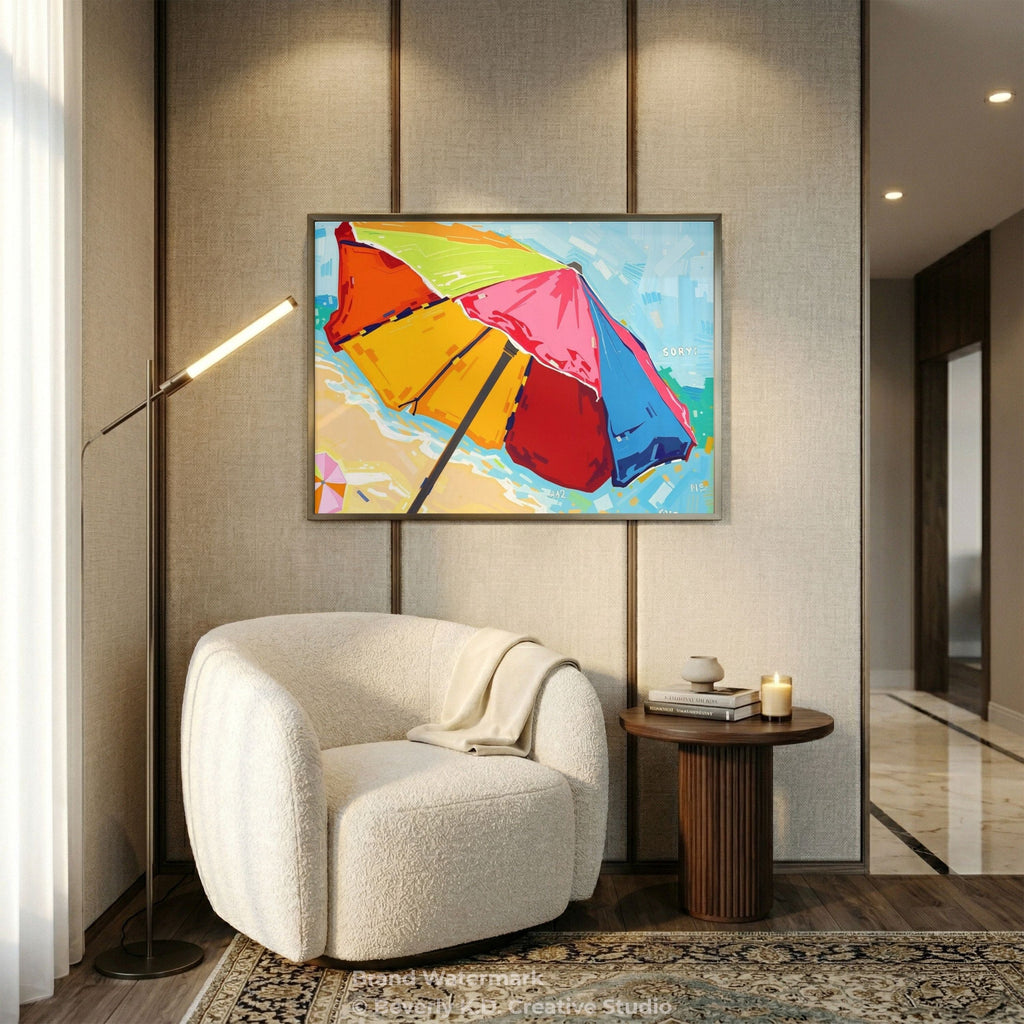 Sun & Shade – Colourful Beach Umbrella Wall Art Instant Download
