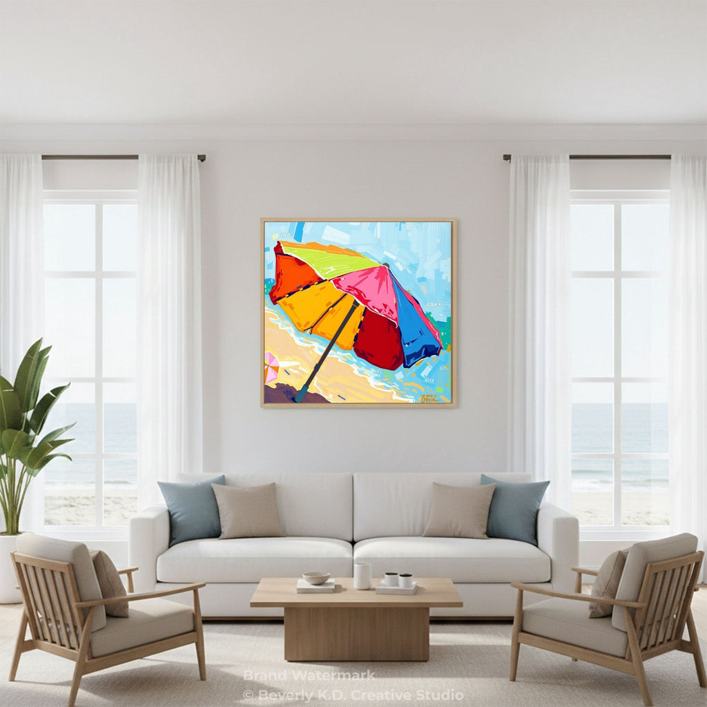 Sun & Shade – Colourful Beach Umbrella Wall Art Instant Download