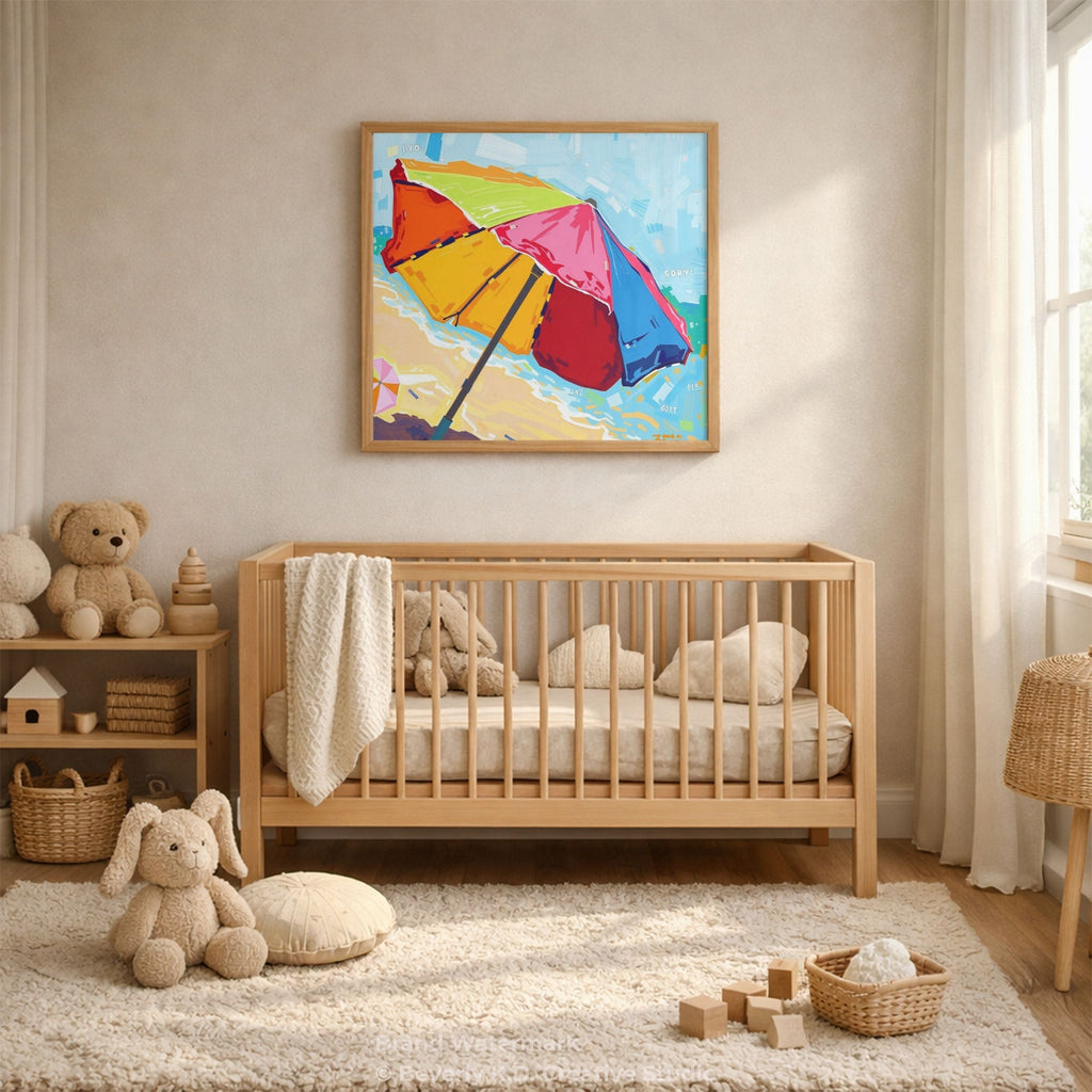 Sun & Shade – Colourful Beach Umbrella Wall Art Instant Download
