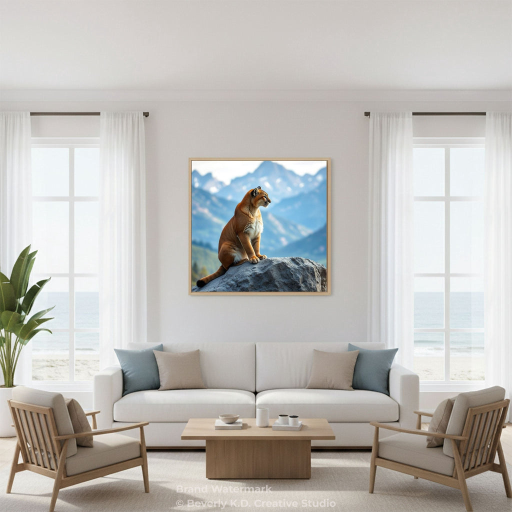Mountain Watcher – Mountain Lion Wildlife Digital Art Print