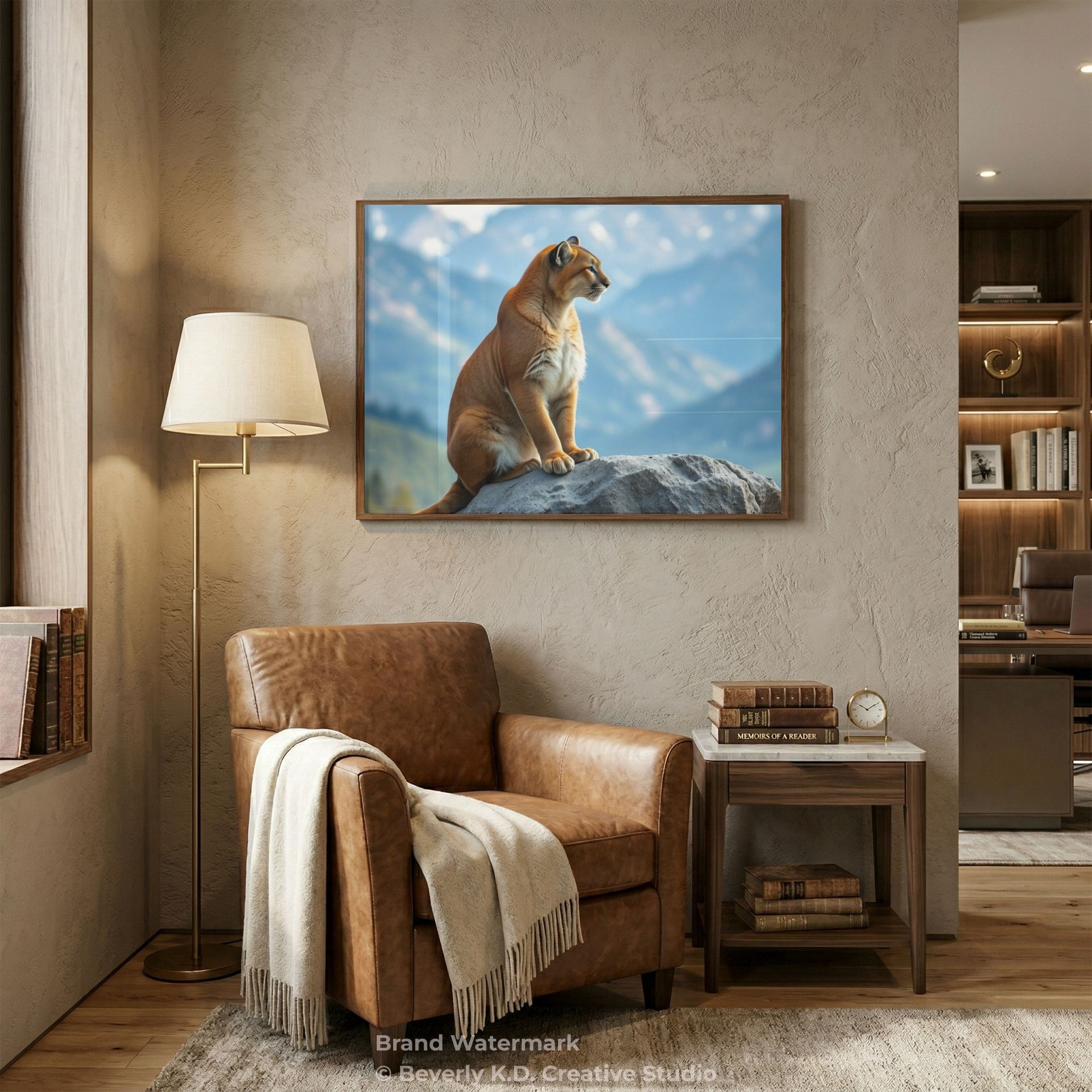 Mountain Watcher – Mountain Lion Wildlife Digital Art Print