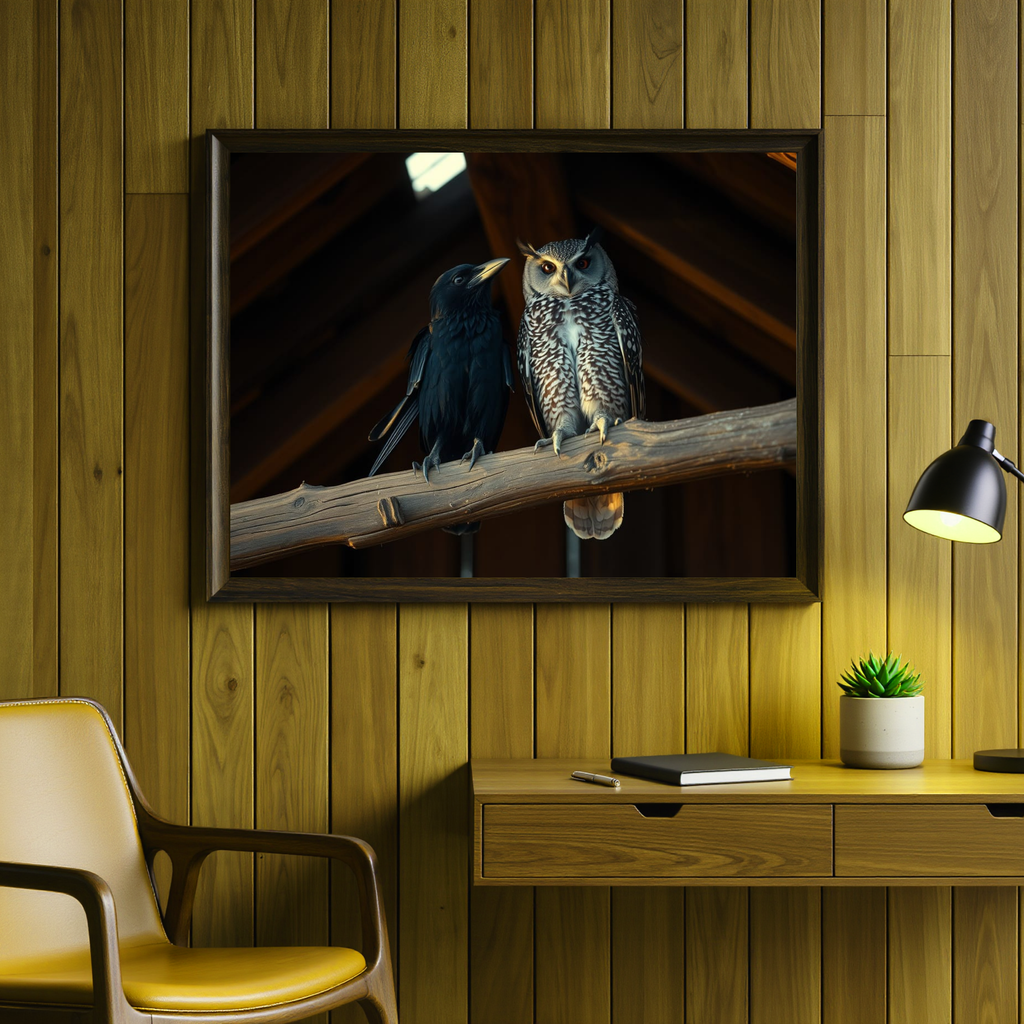 Raven & Owl in the Barn — Digital Art Print