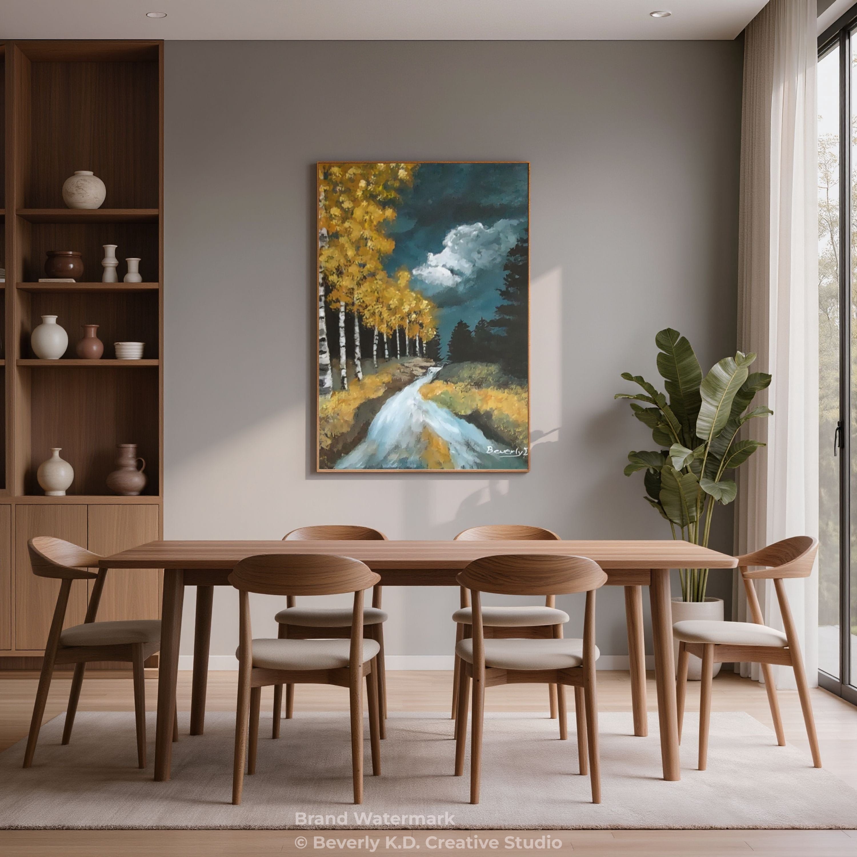 Golden Birch Road – Autumn Landscape Painting