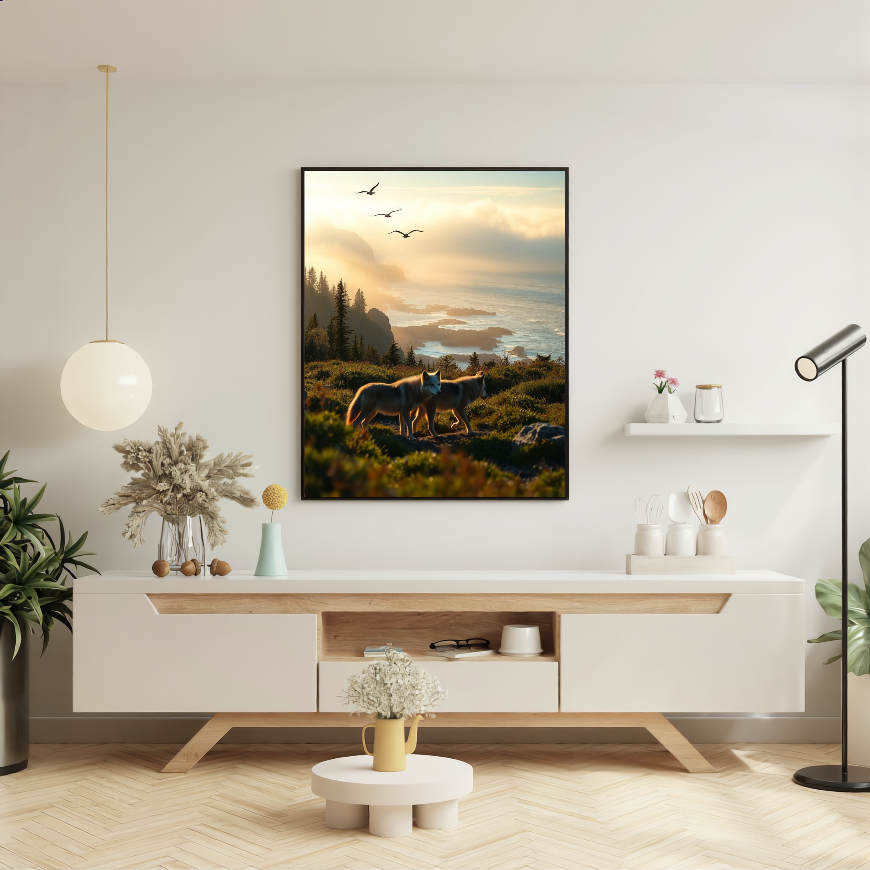 Wolves on the Misty Coast — Digital Art Print