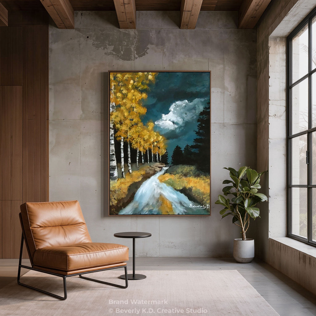 Golden Birch Road – Autumn Landscape Wall Art Instant Download
