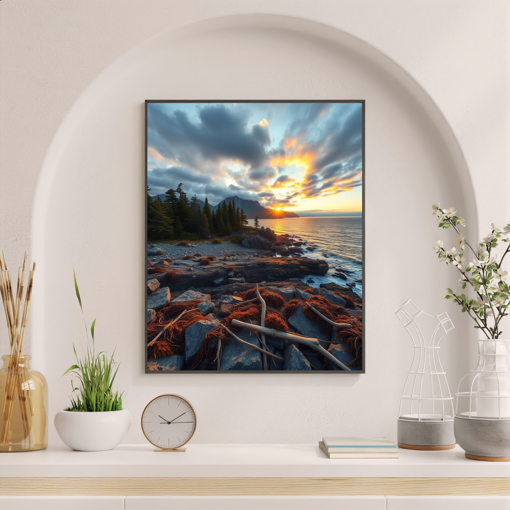Rocky Lakeshore Sunset — Digital Art Print