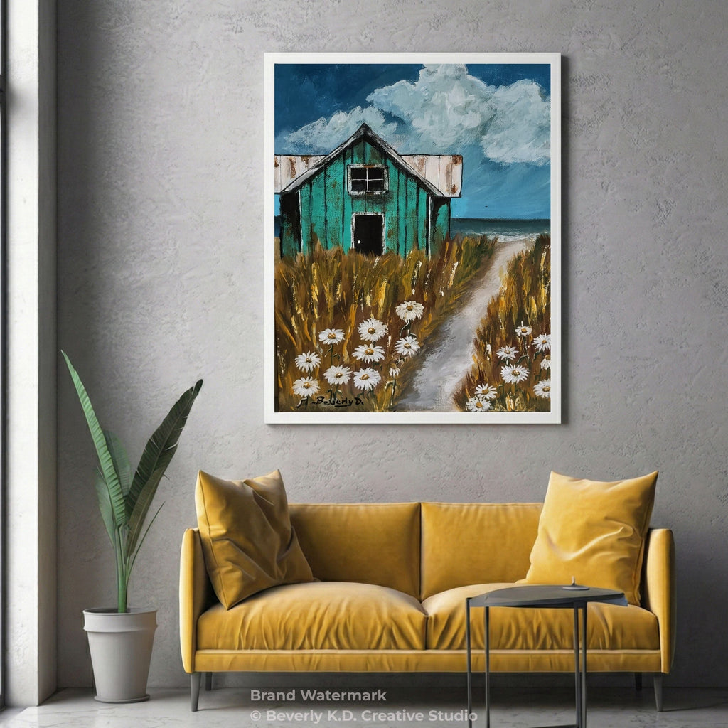 Daisy Path to the Shore – Coastal Cottage Wall Art Instant Download