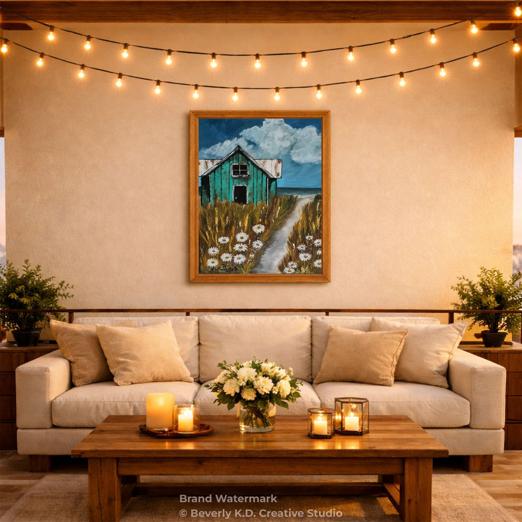 Daisy Path to the Shore – Coastal Cottage Wall Art Instant Download