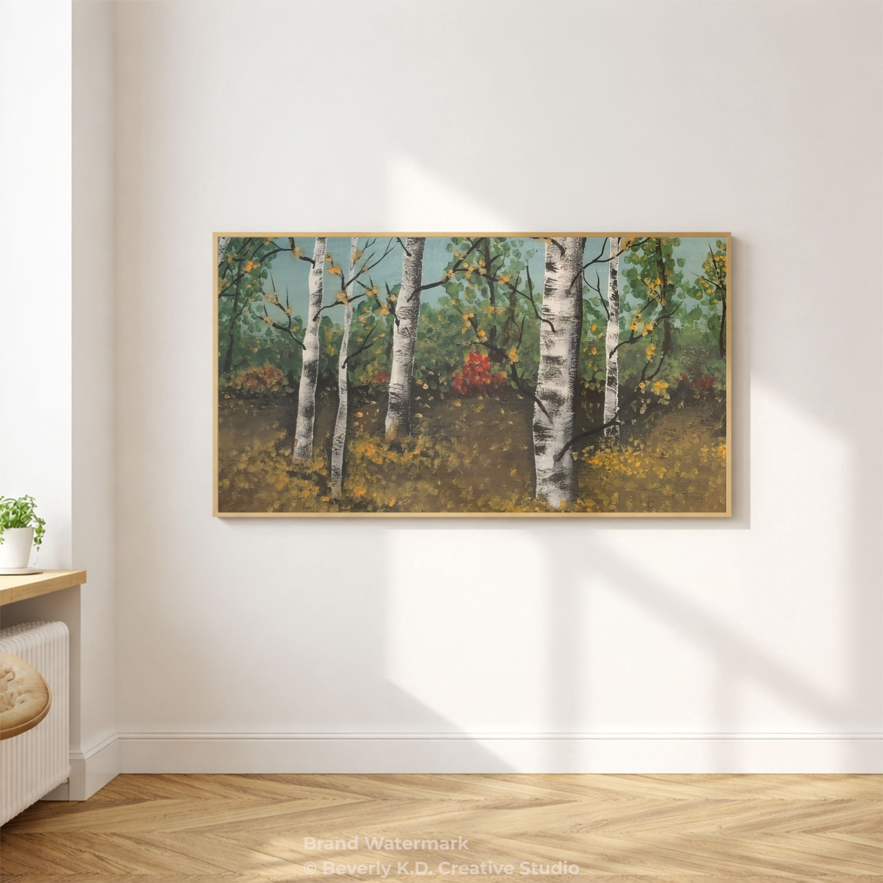 Autumn Birch Forest – Original Acrylic Painting Digital Art Print