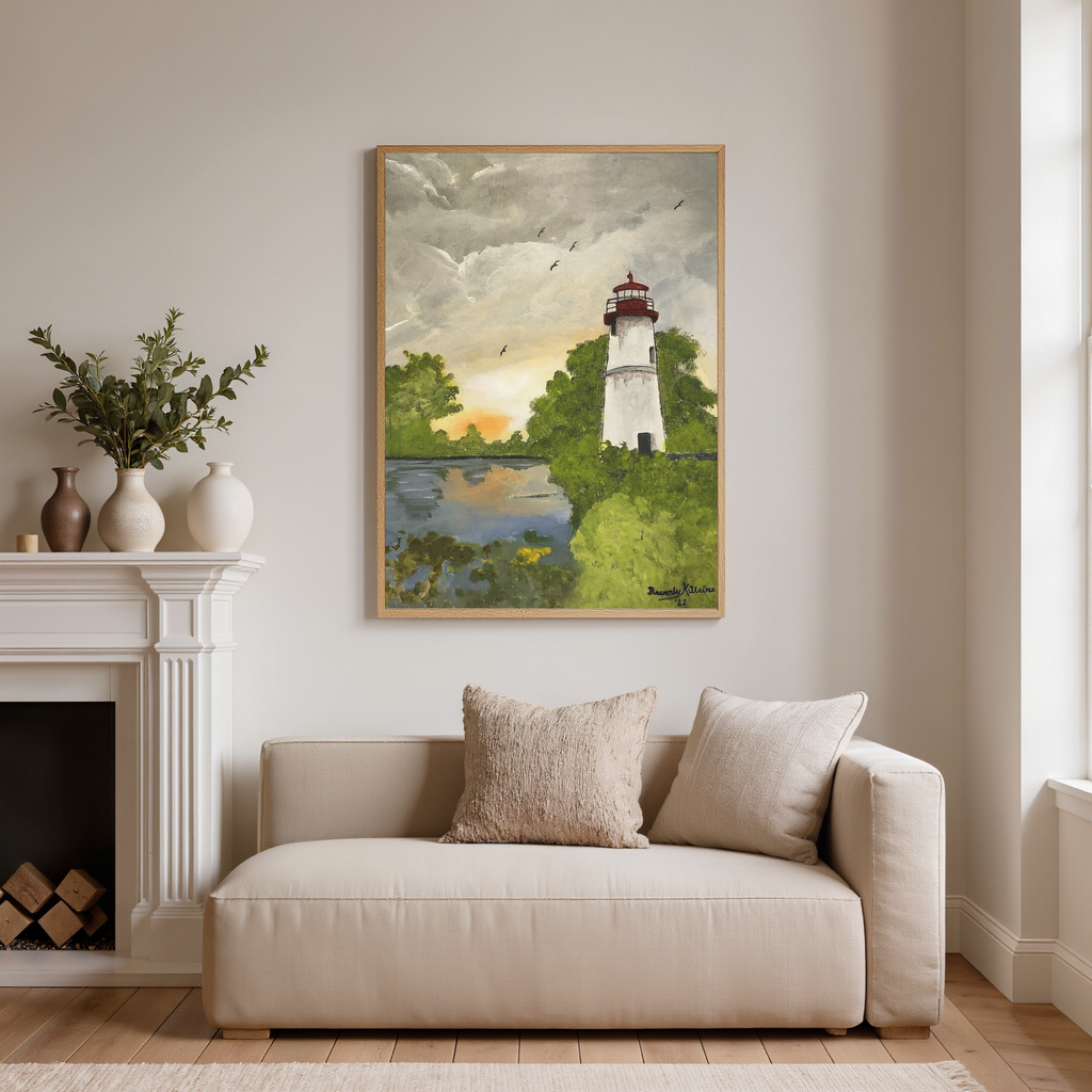 Lighthouse at Sunset — Original Acrylic Art Print