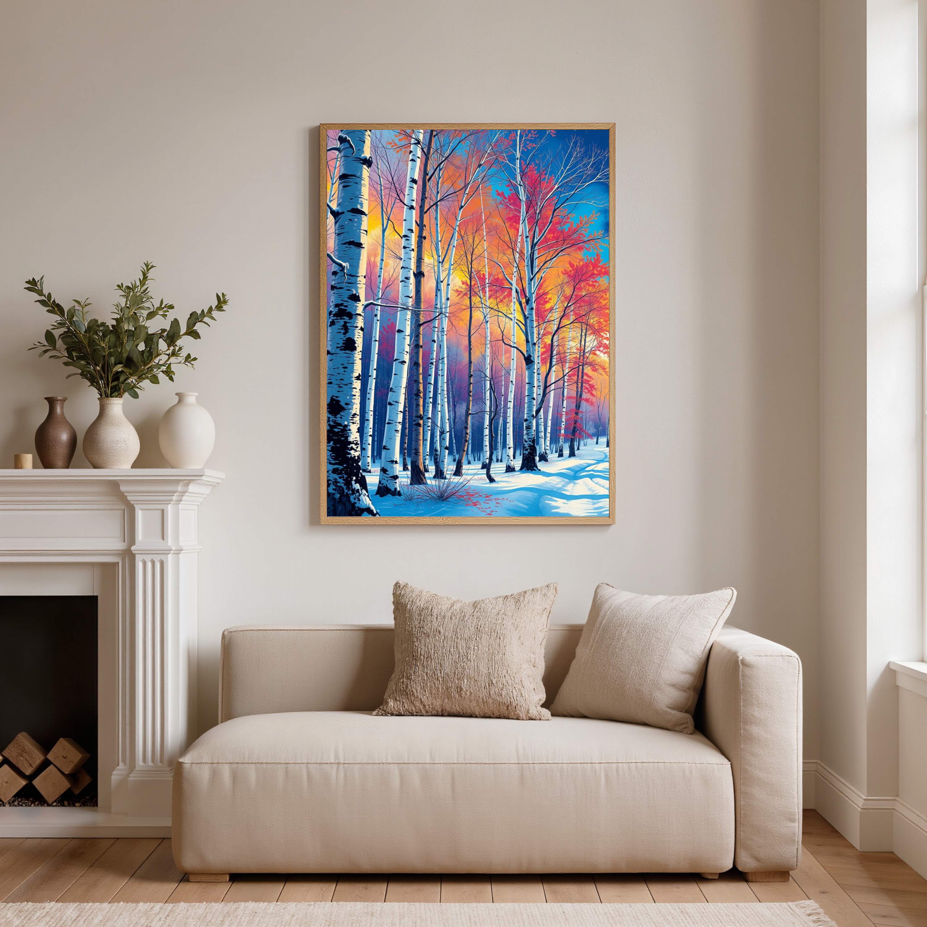 Winter Birch at Sunset — Digital Art Print