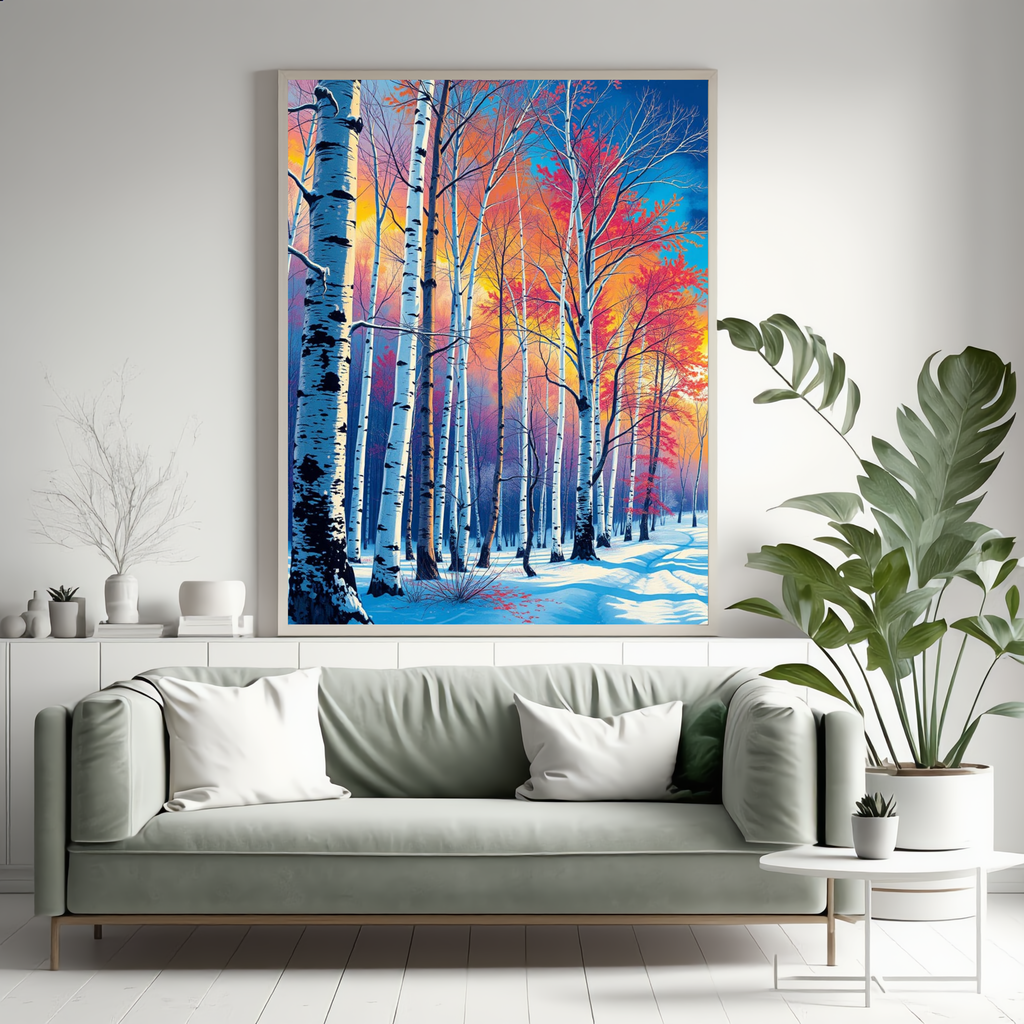 Winter Birch at Sunset — Digital Art Print
